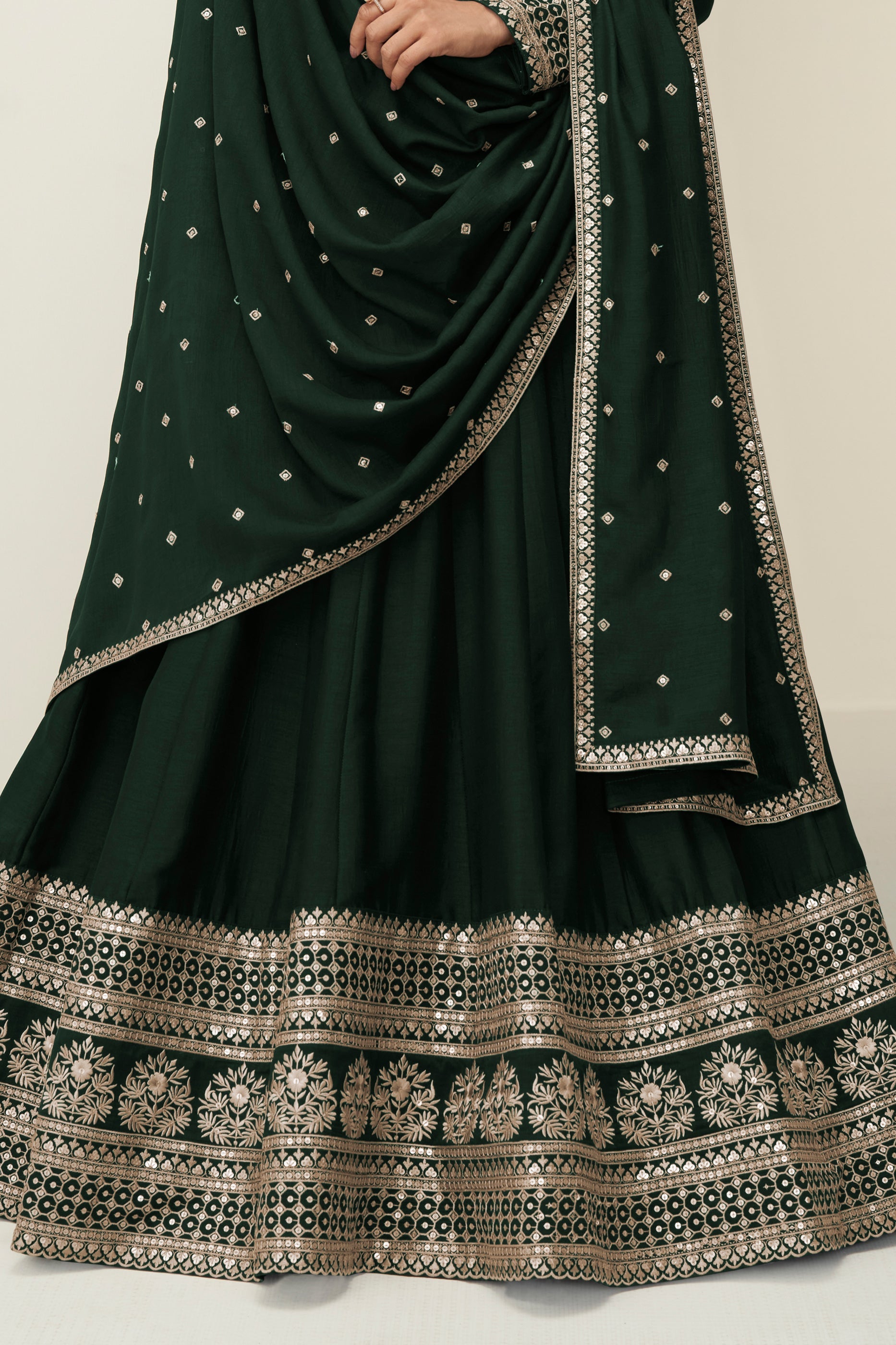 Green Readymade Embroidered Silk Gown With Dupatta-SAR10773_4_SareeButa.com