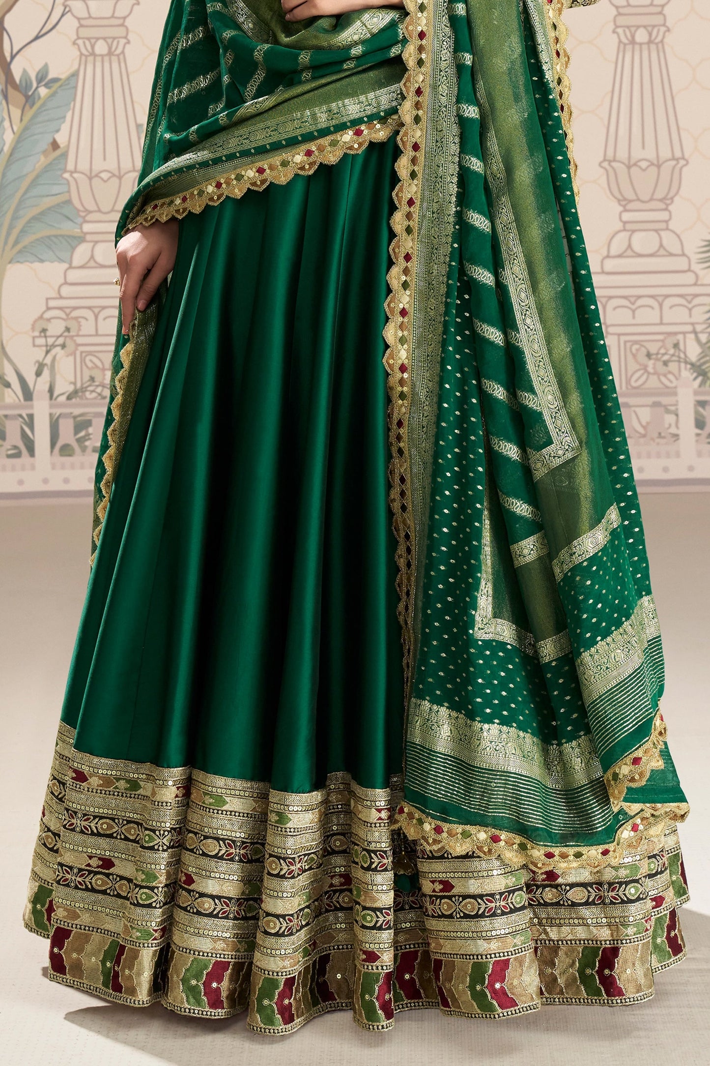 Green Readymade Embroidered Silk Gown With Dupatta-SAR11087_5_SareeButa.com