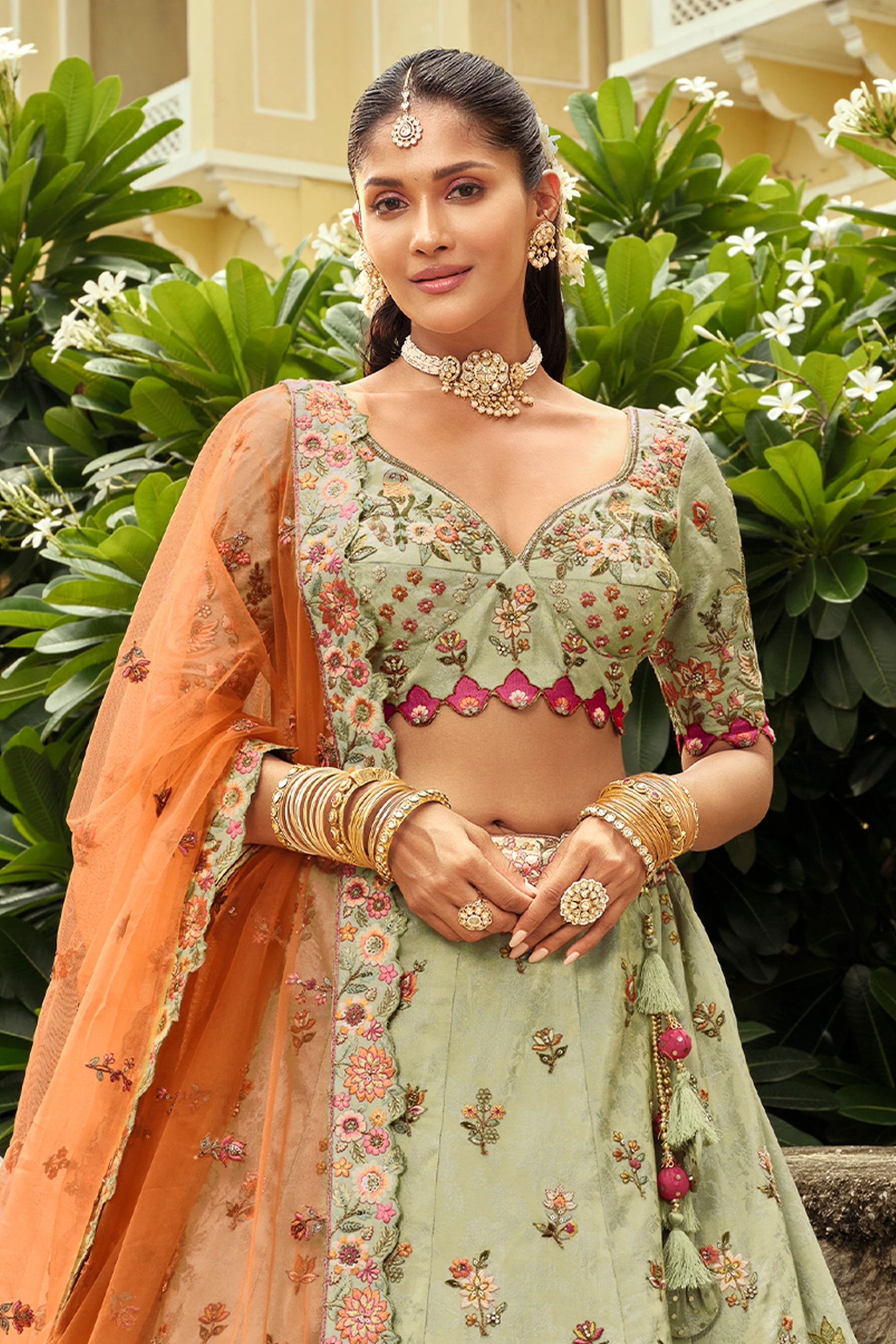 Green Readymade Embroidered Silk Lehenga-SAR10903_3_SareeButa.com