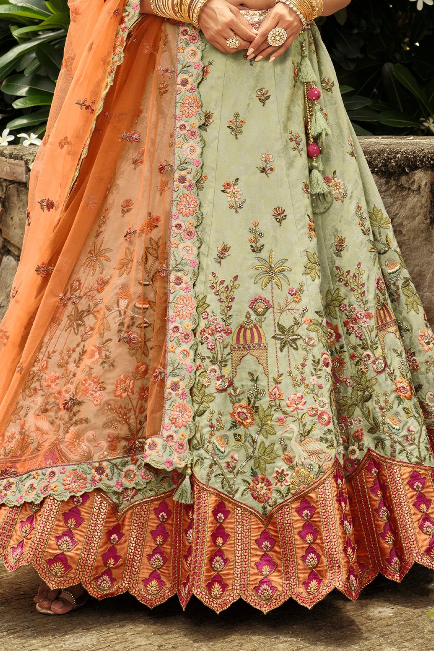 Green Readymade Embroidered Silk Lehenga-SAR10903_4_SareeButa.com