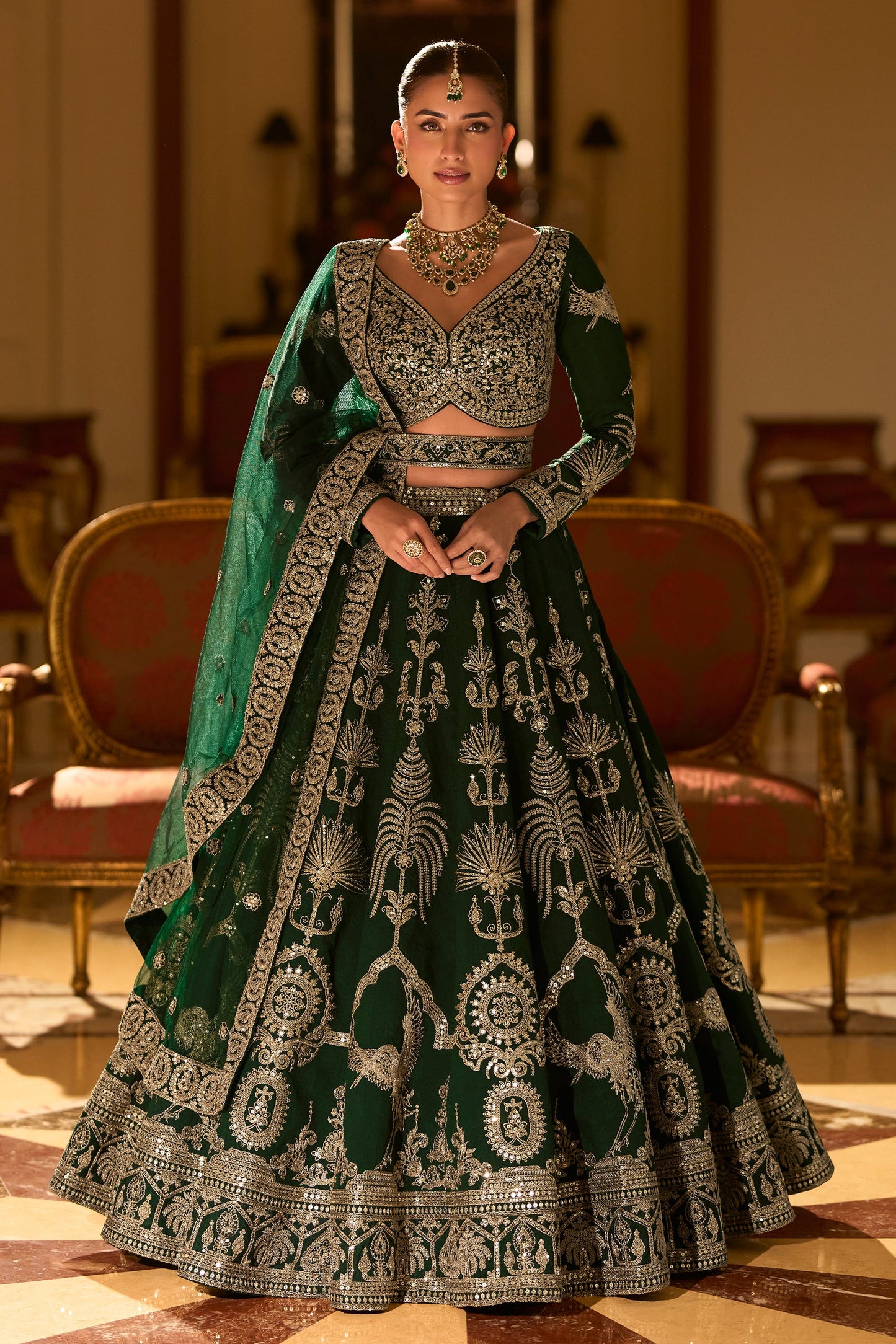 Green Readymade Embroidered Silk Lehenga-SAR11487_1_SareeButa.com