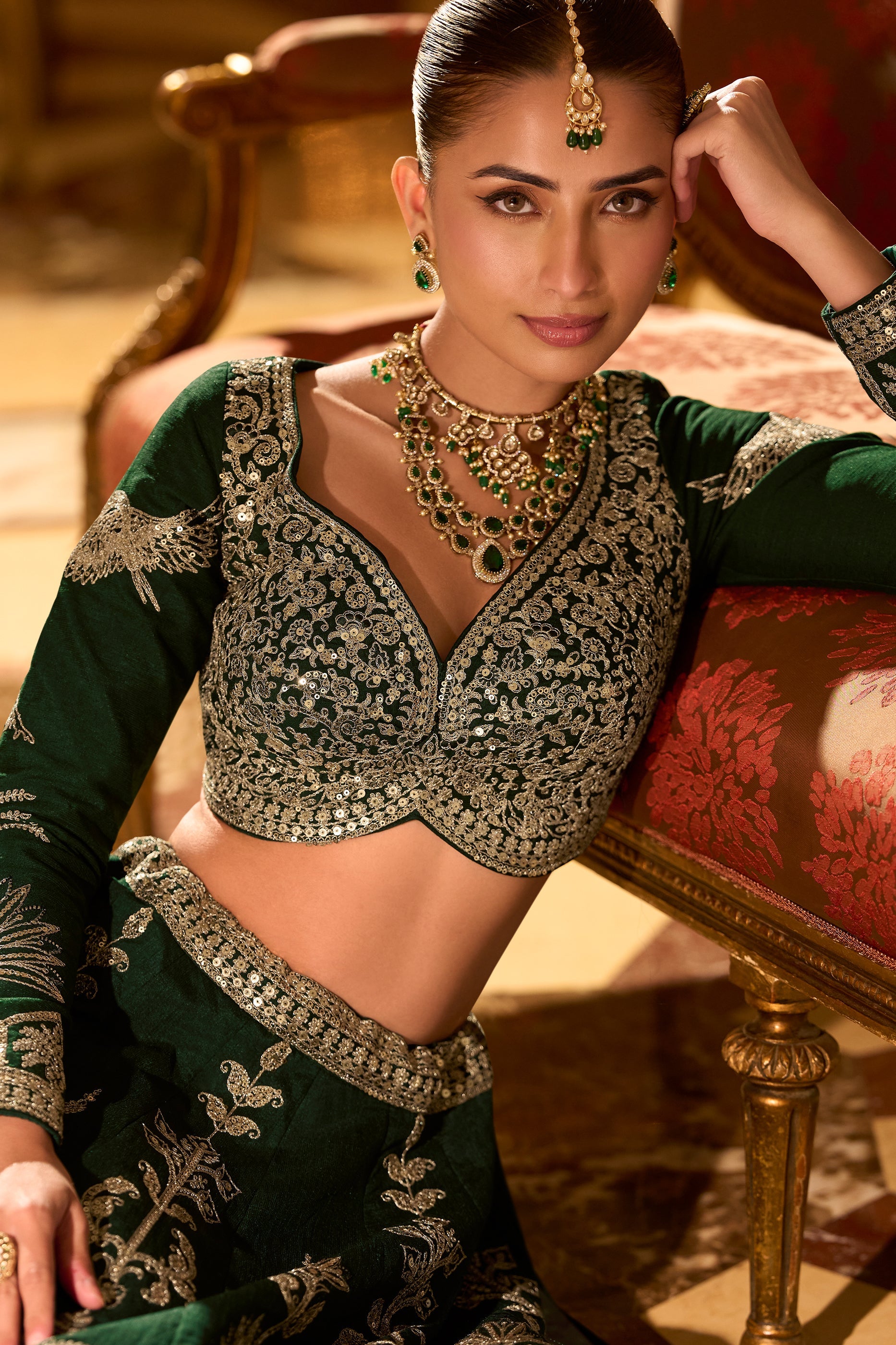 Green Readymade Embroidered Silk Lehenga-SAR11487_2_SareeButa.com