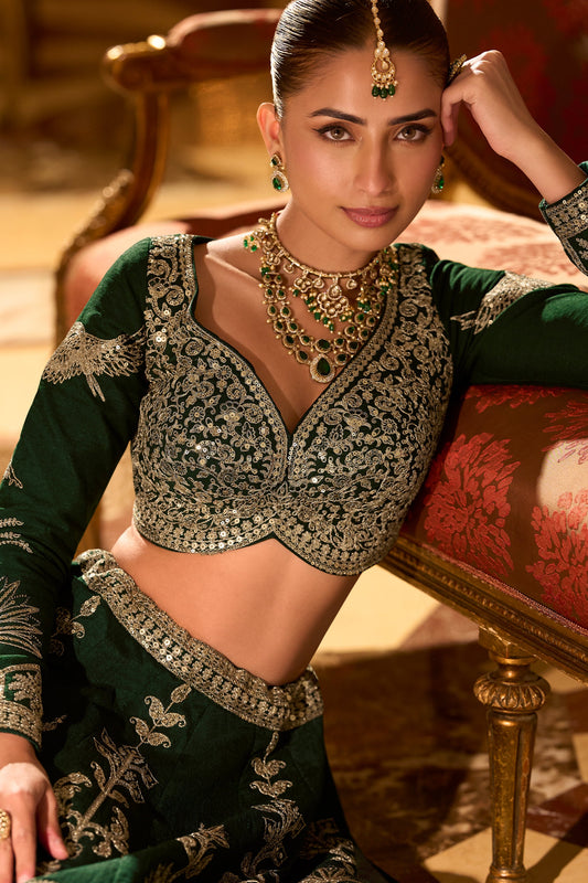 Green Readymade Embroidered Silk Lehenga-SAR11487_2_SareeButa.com