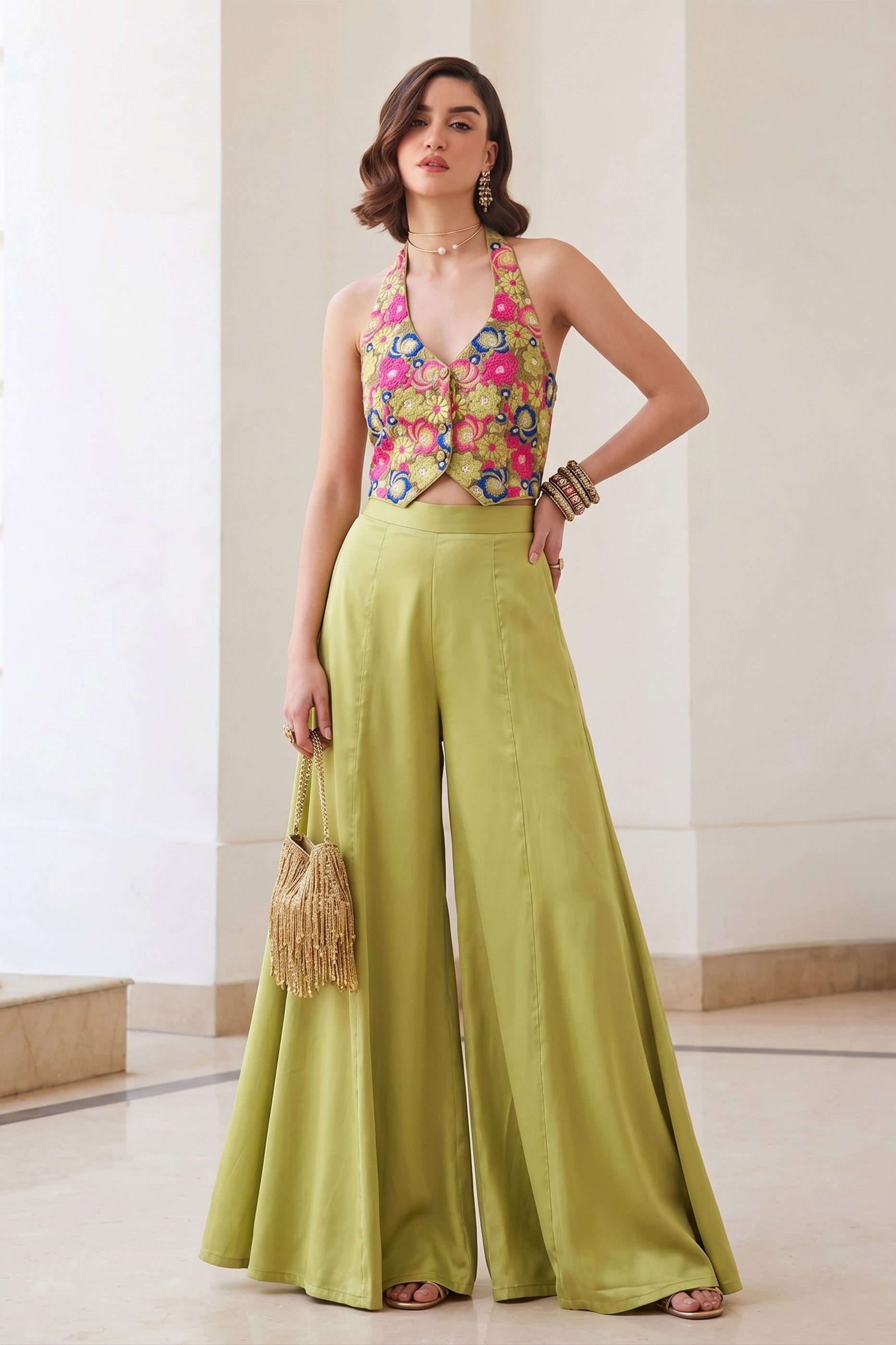 Green Readymade Embroidered Silk Palazzo Set-SAR12767_1_SareeButa.com