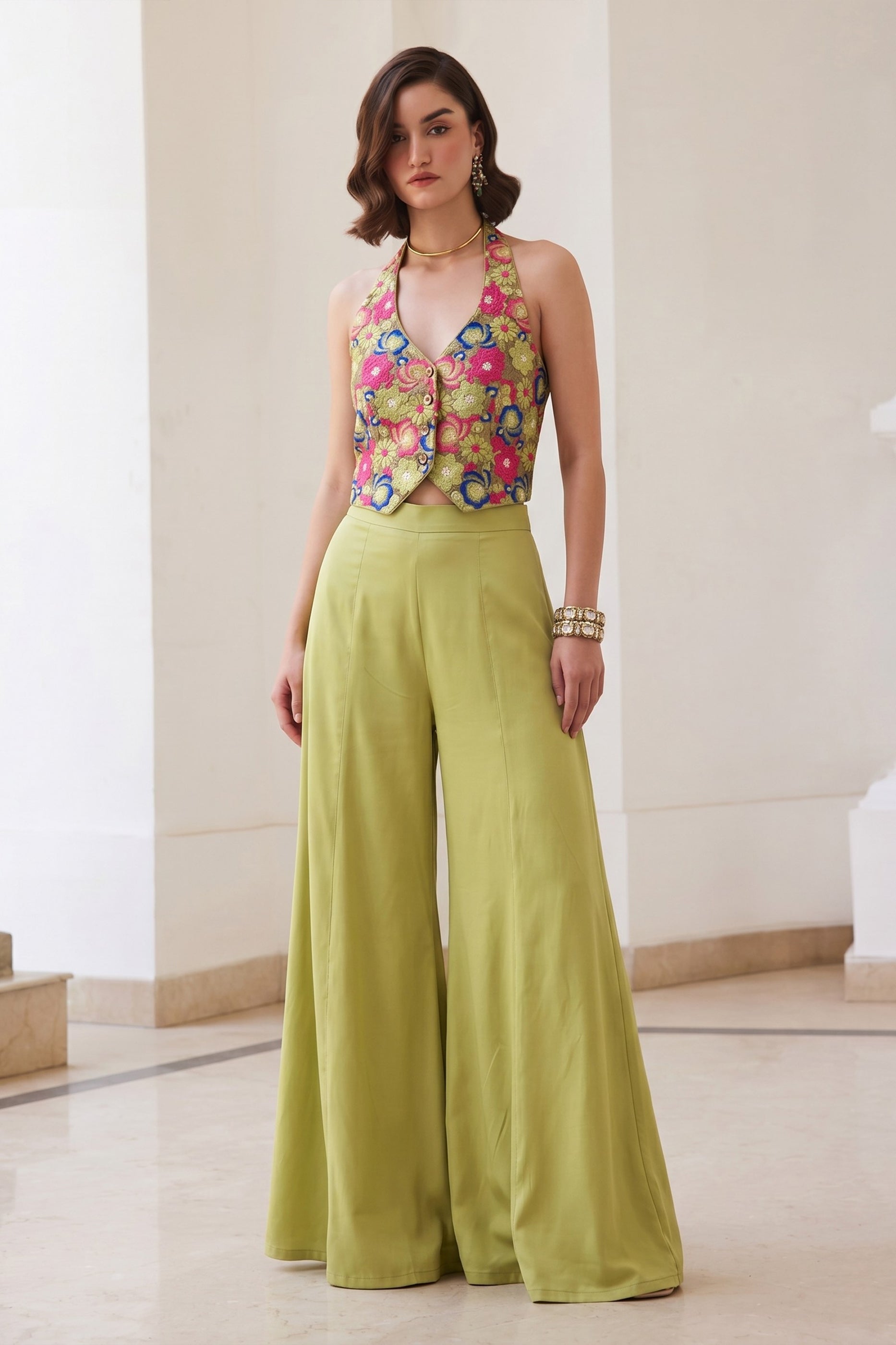 Green Readymade Embroidered Silk Palazzo Set-SAR12767_3_SareeButa.com