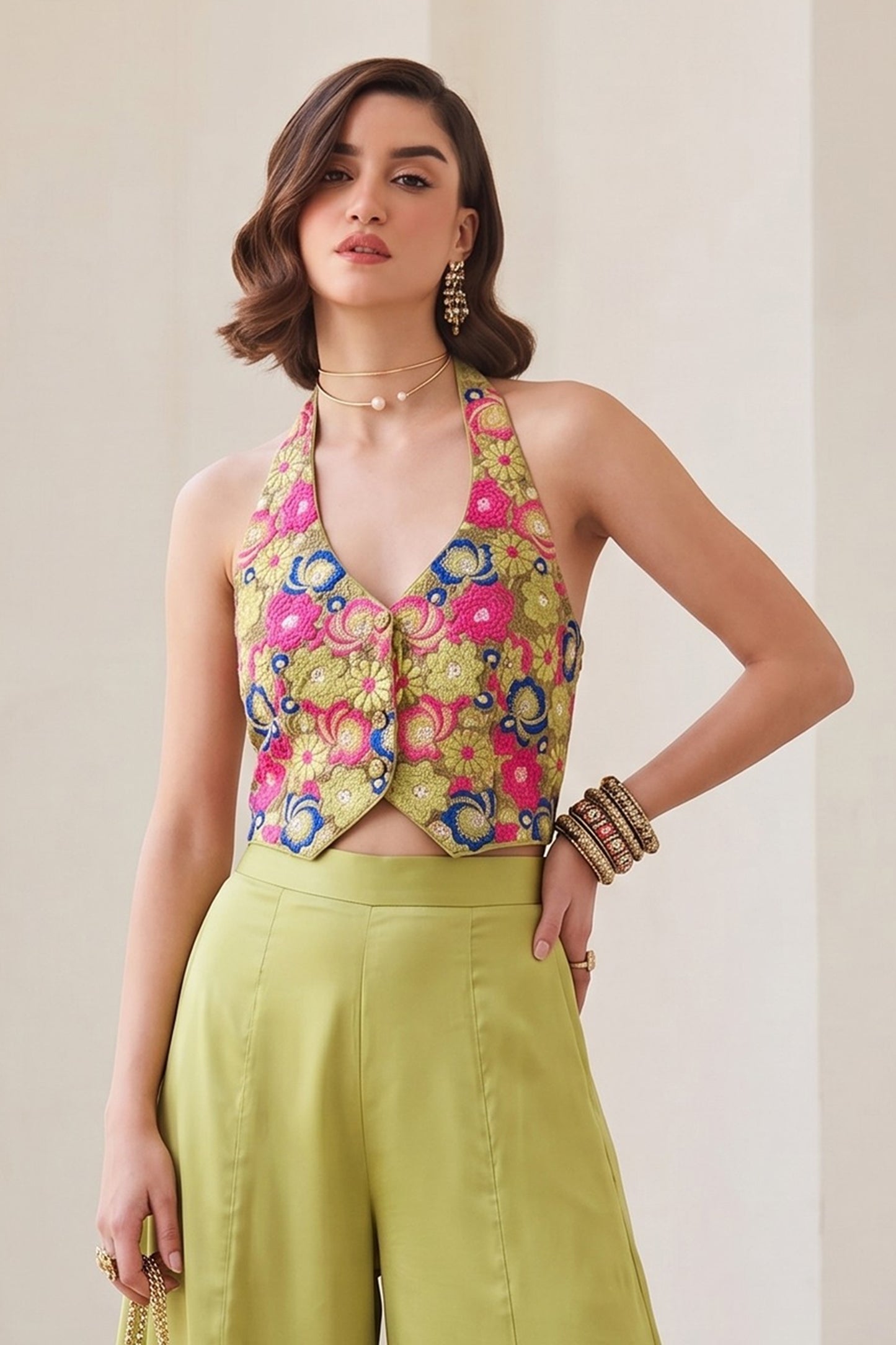 Green Readymade Embroidered Silk Palazzo Set-SAR12767_5_SareeButa.com