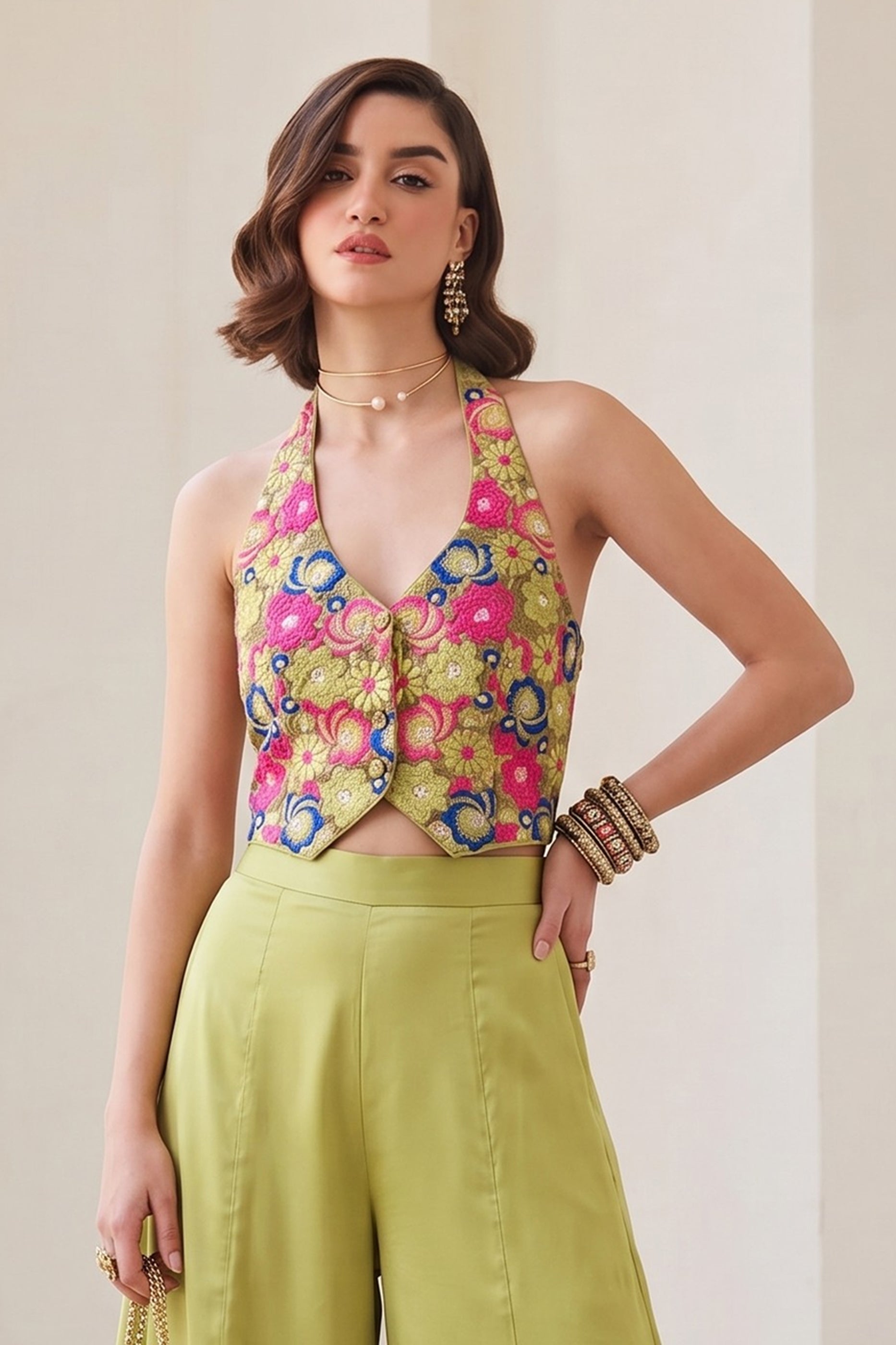 Green Readymade Embroidered Silk Palazzo Set-SAR12767_5_SareeButa.com