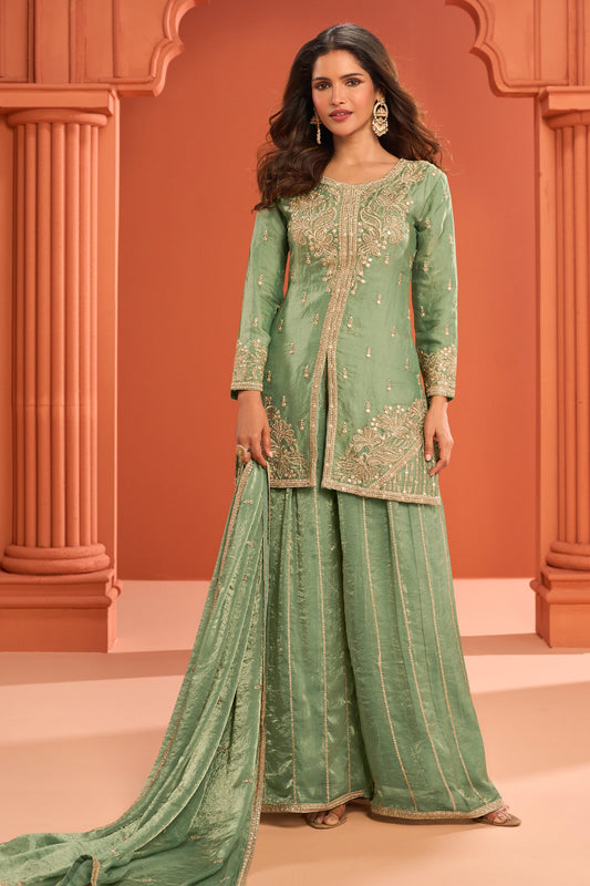 Green Readymade Embroidered Silk Palazzo Suit-SAR11979_1_SareeButa.com