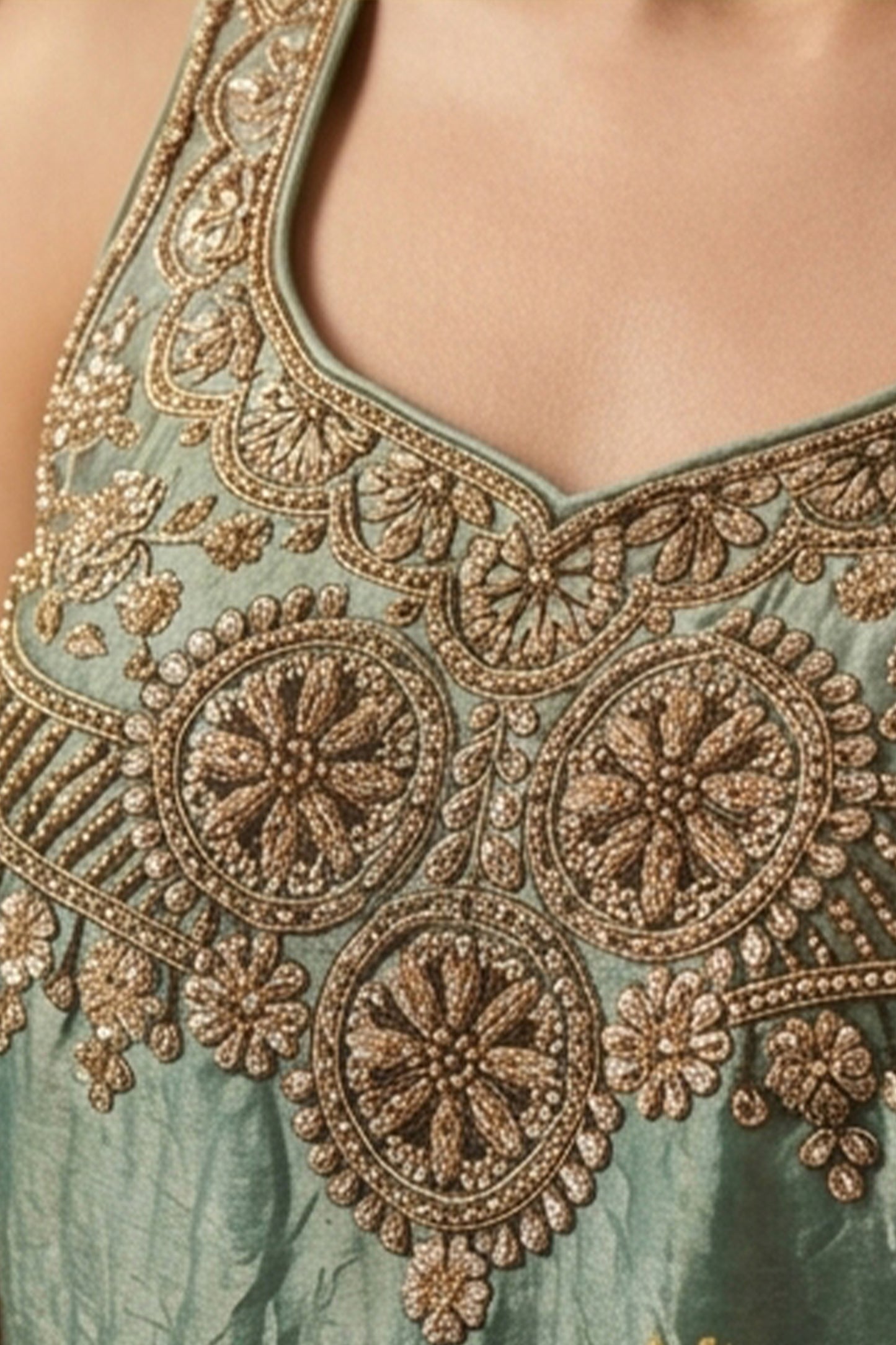 Green Readymade Embroidered Silk Palazzo Suit-SAR13016_4_SareeButa.com