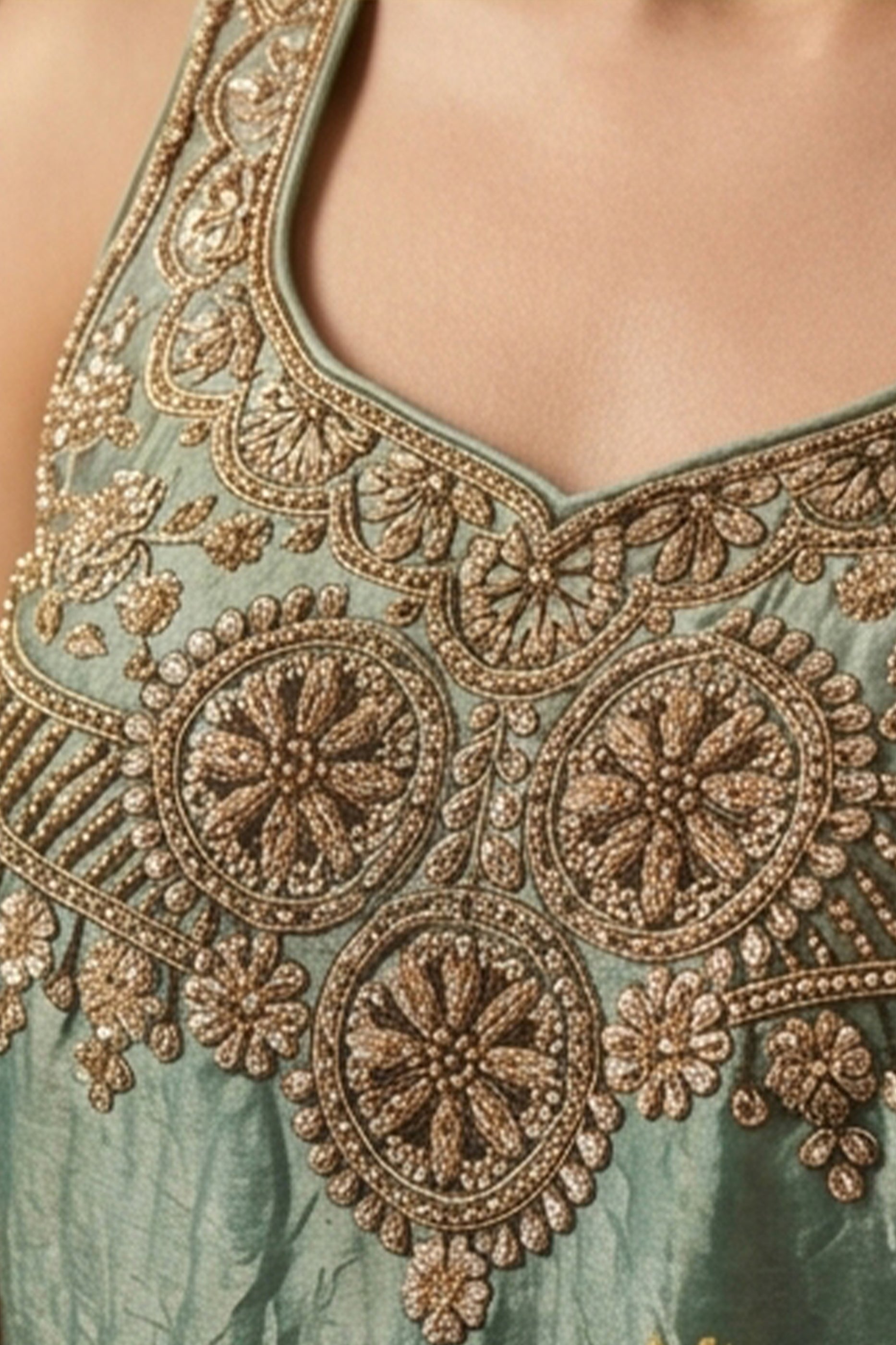 Green Readymade Embroidered Silk Palazzo Suit-SAR13016_4_SareeButa.com