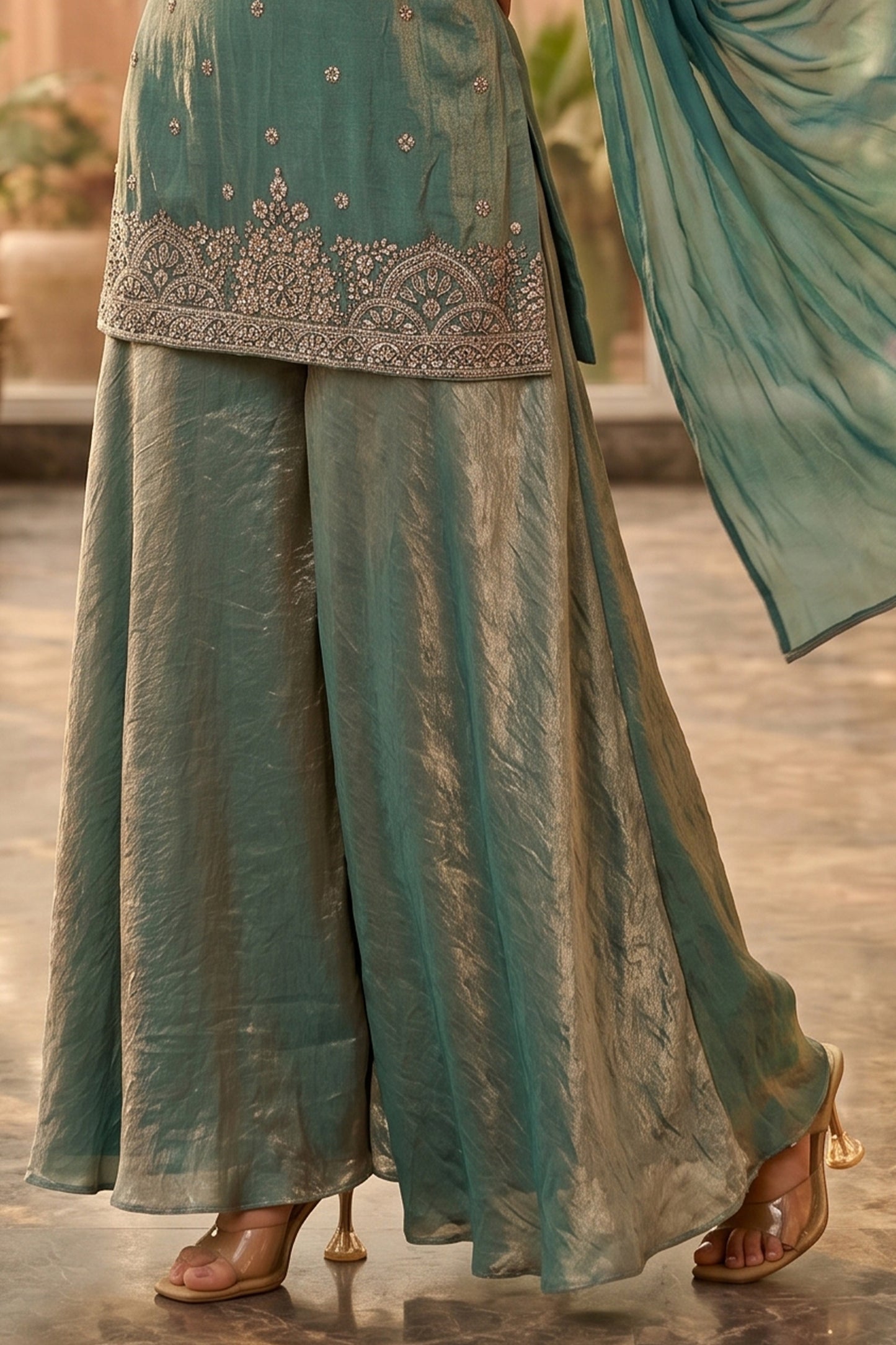 Green Readymade Embroidered Silk Palazzo Suit-SAR13016_8_SareeButa.com