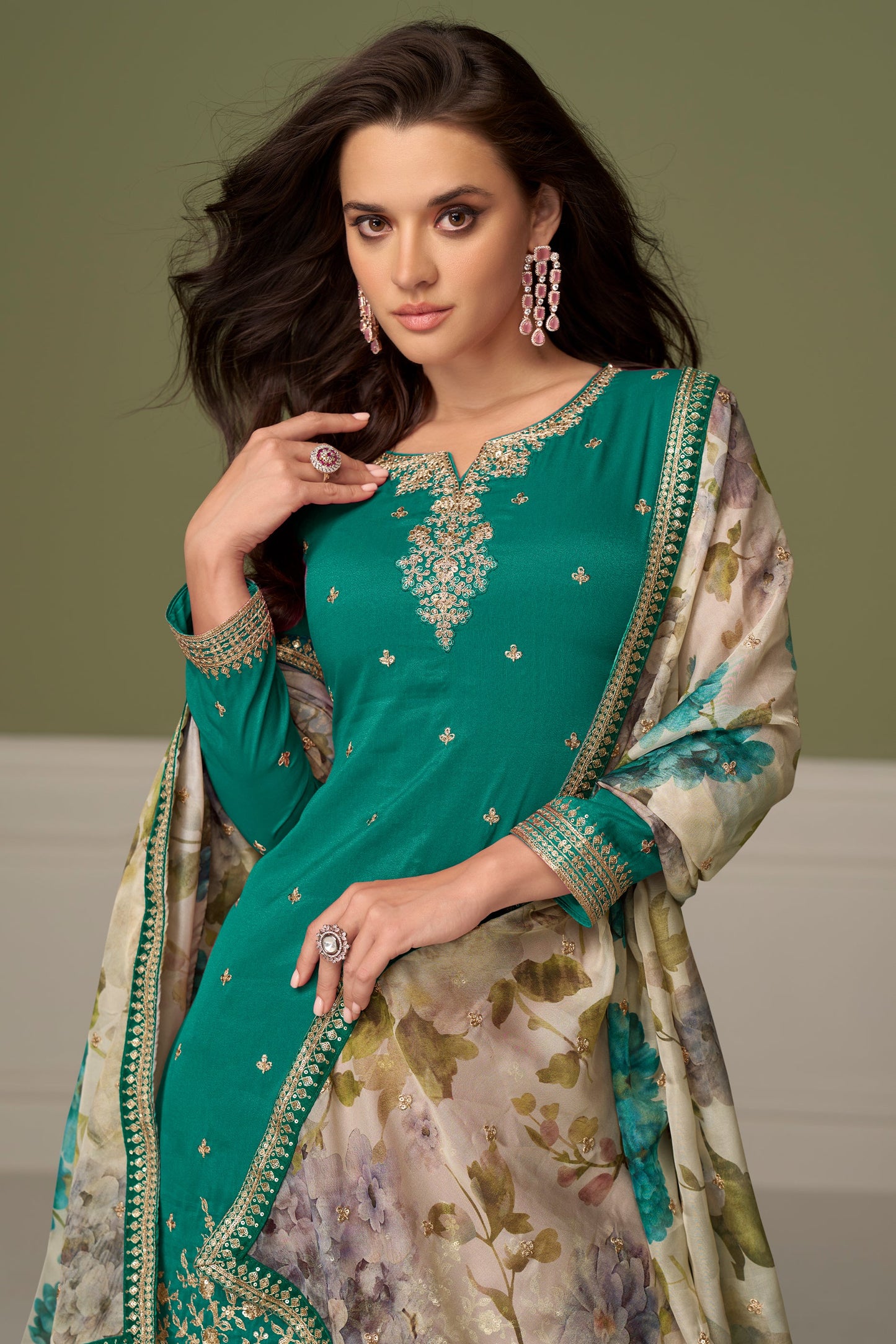 Green Readymade Embroidered Silk Suit-SAR10503_2_SareeButa.com