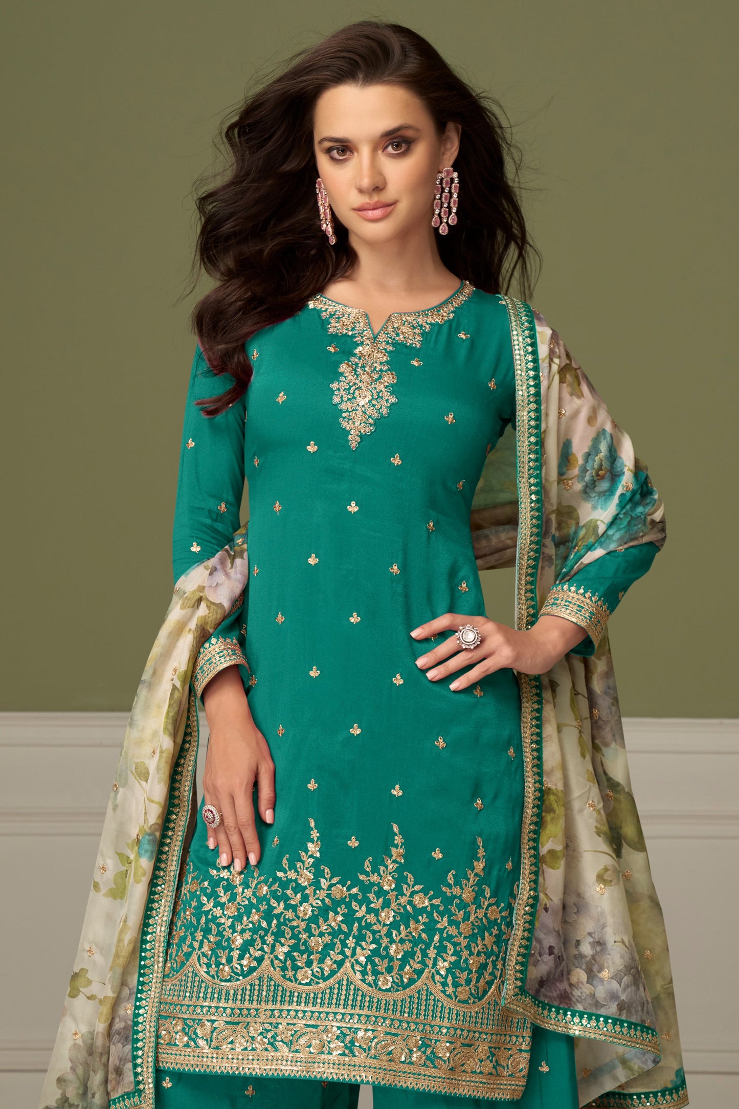 Green Readymade Embroidered Silk Suit-SAR10503_3_SareeButa.com