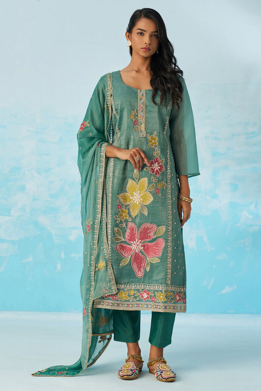 Green Readymade Embroidered Silk Suit-SAR11645_1_SareeButa.com