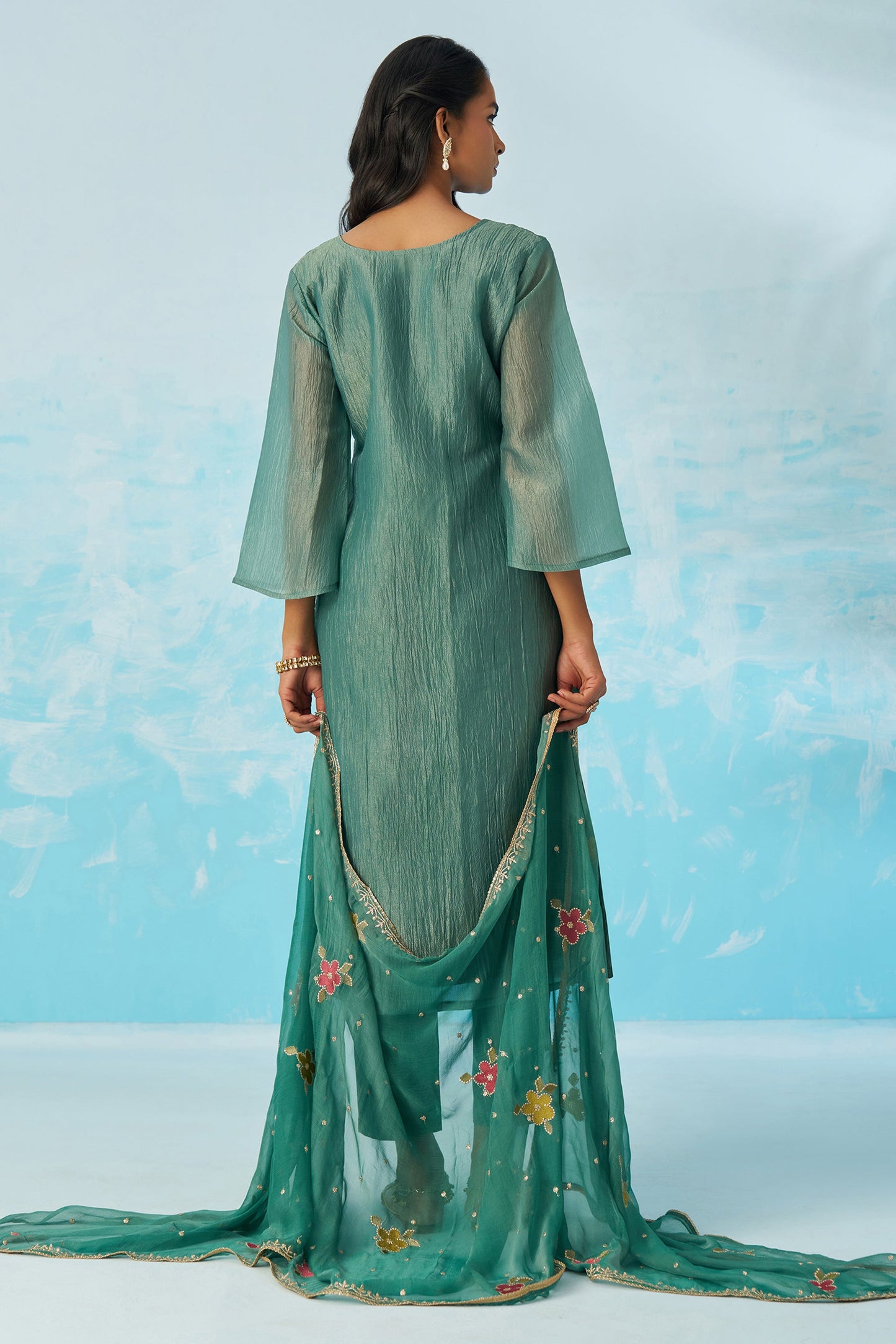 Green Readymade Embroidered Silk Suit-SAR11645_4_SareeButa.com