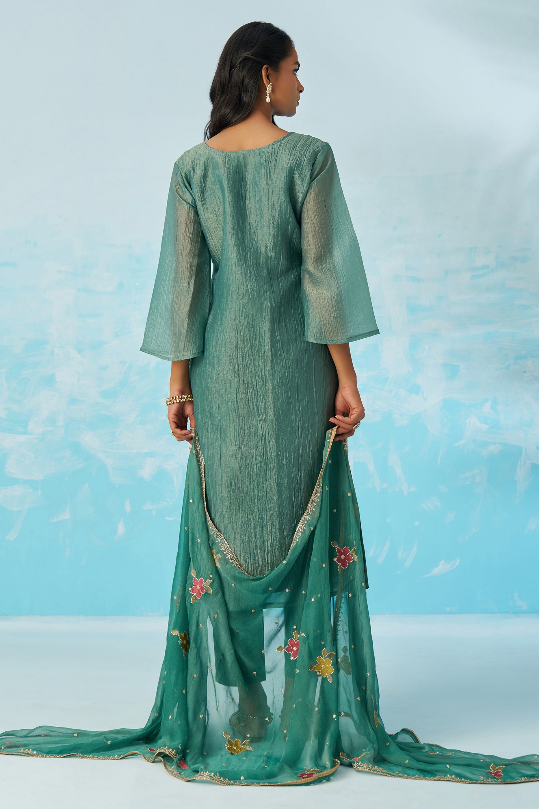 Green Readymade Embroidered Silk Suit-SAR11645_4_SareeButa.com