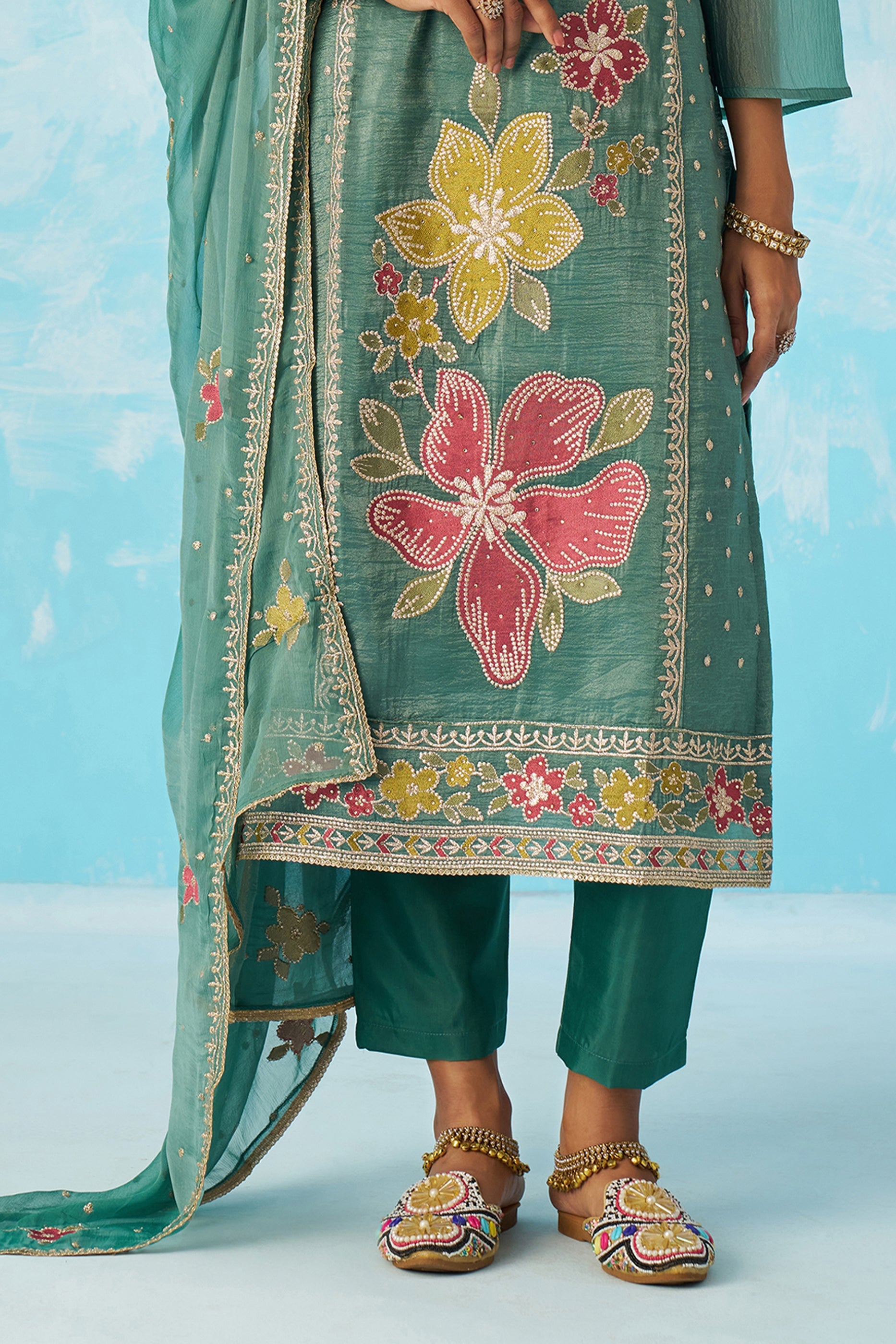 Green Readymade Embroidered Silk Suit-SAR11645_5_SareeButa.com