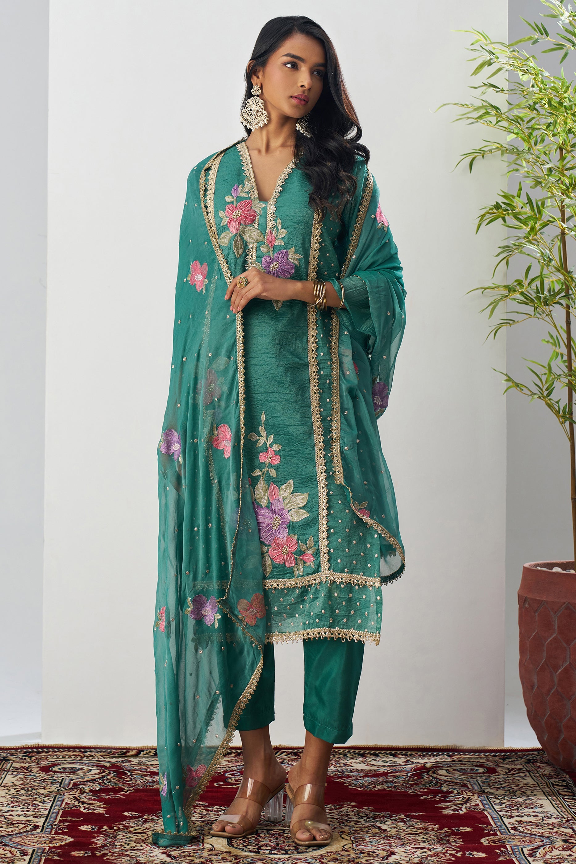 Green Readymade Embroidered Silk Suit-SAR11649_1_SareeButa.com