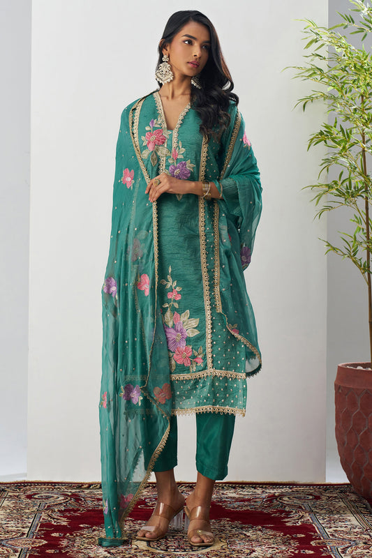 Green Readymade Embroidered Silk Suit-SAR11649_1_SareeButa.com