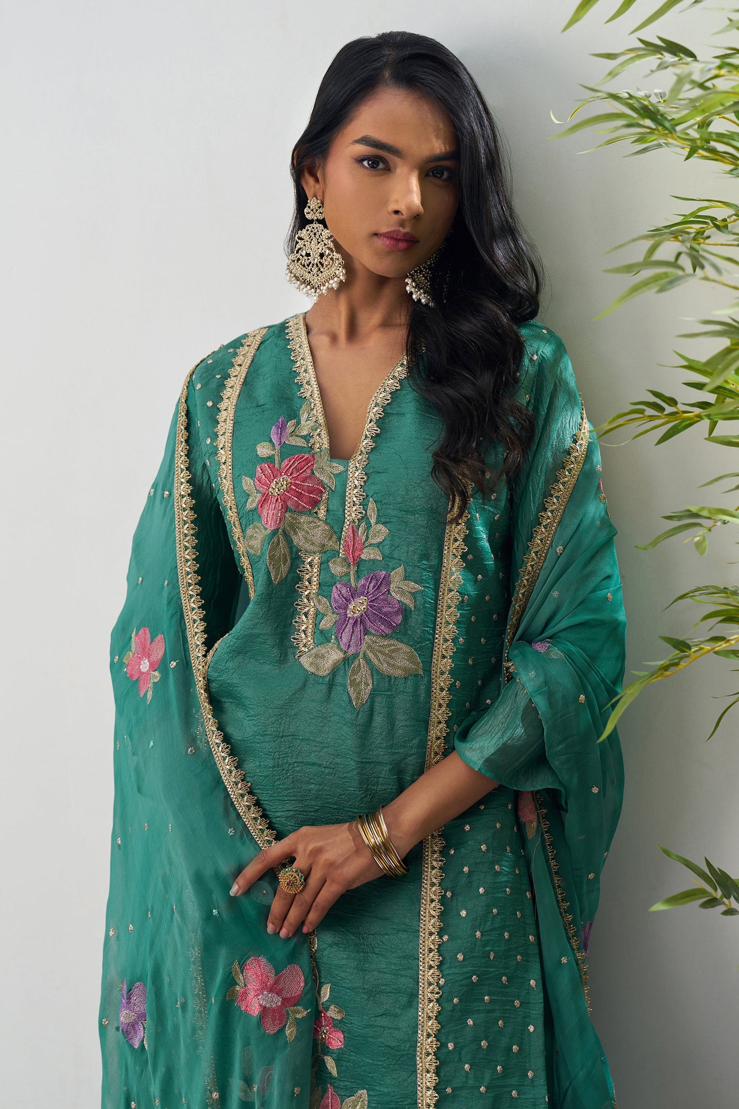 Green Readymade Embroidered Silk Suit-SAR11649_2_SareeButa.com