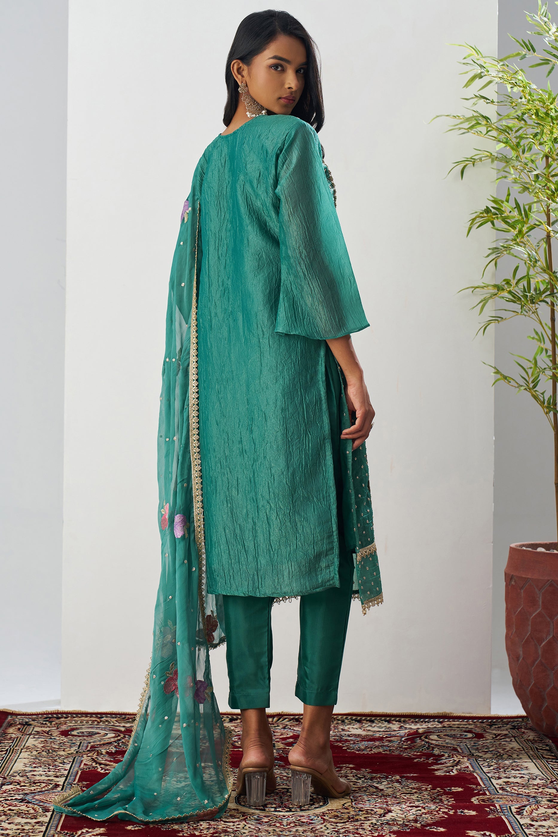Green Readymade Embroidered Silk Suit-SAR11649_3_SareeButa.com