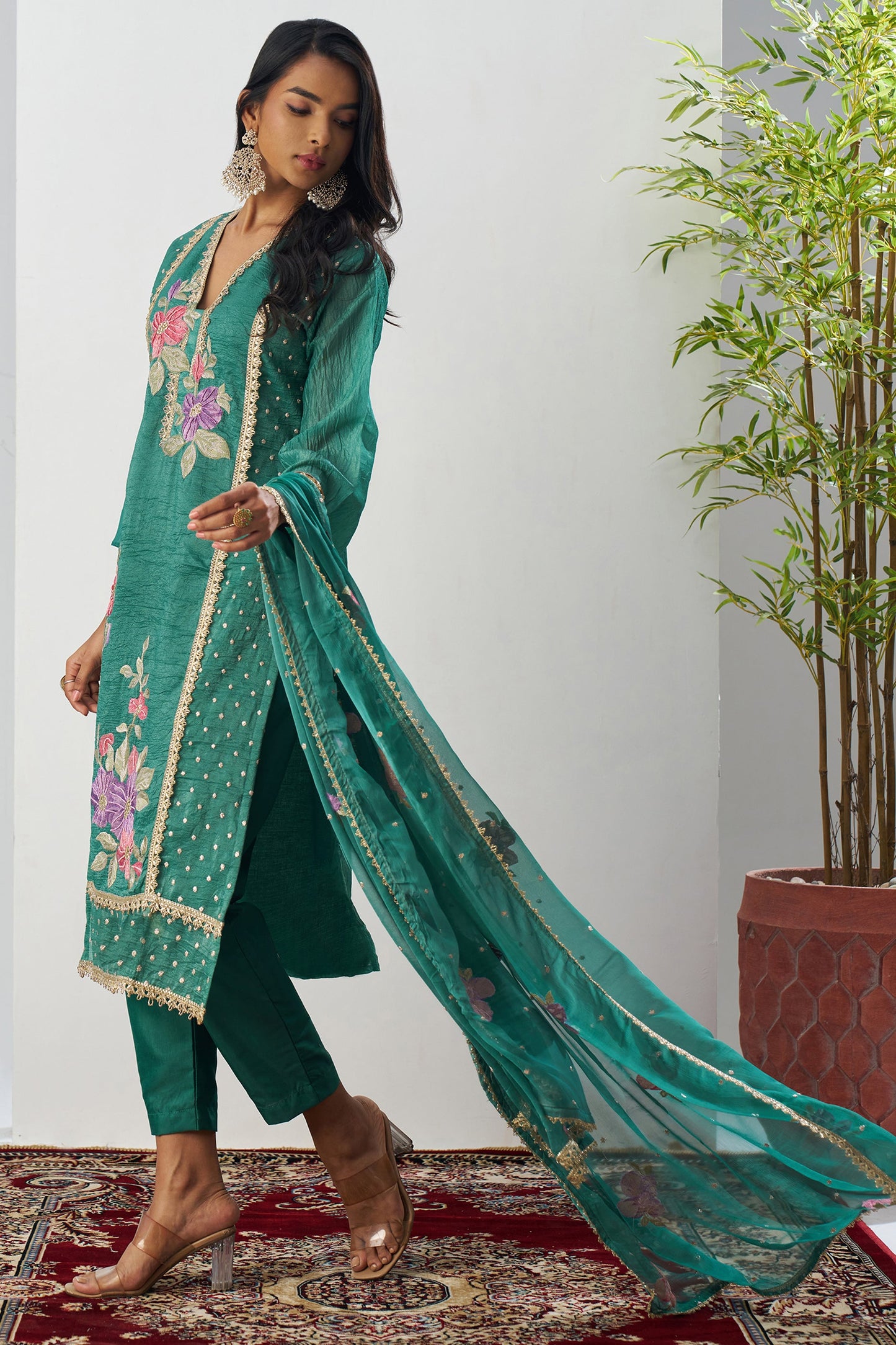 Green Readymade Embroidered Silk Suit-SAR11649_4_SareeButa.com
