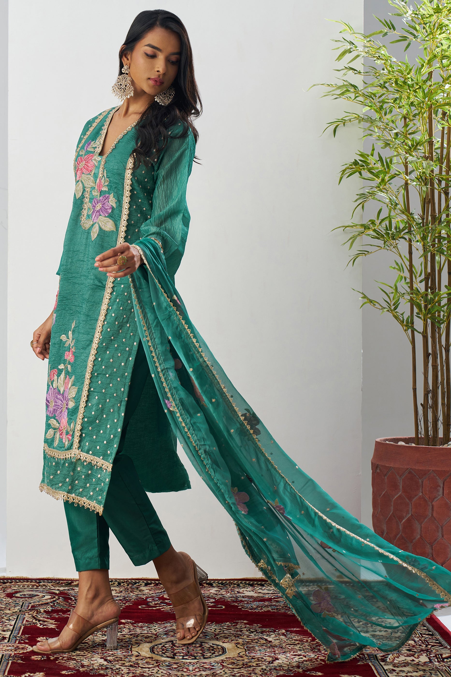 Green Readymade Embroidered Silk Suit-SAR11649_4_SareeButa.com