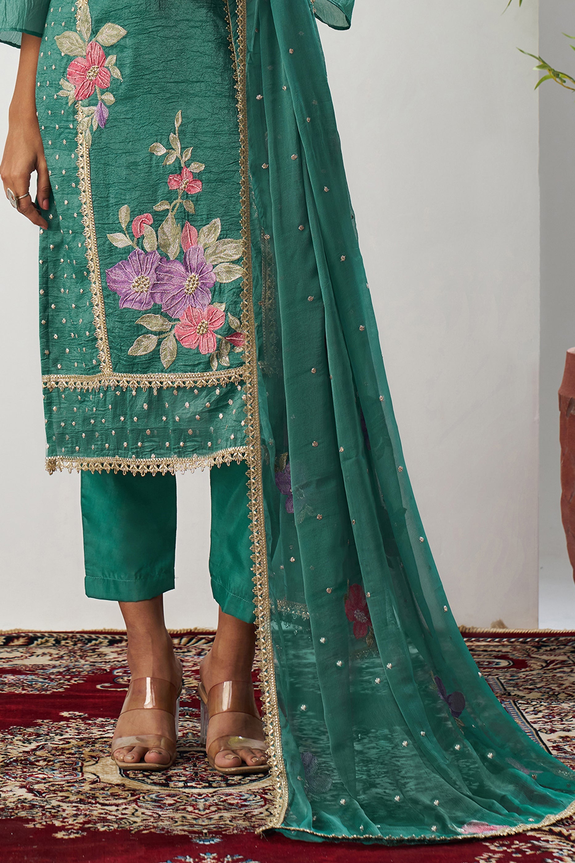 Green Readymade Embroidered Silk Suit-SAR11649_5_SareeButa.com