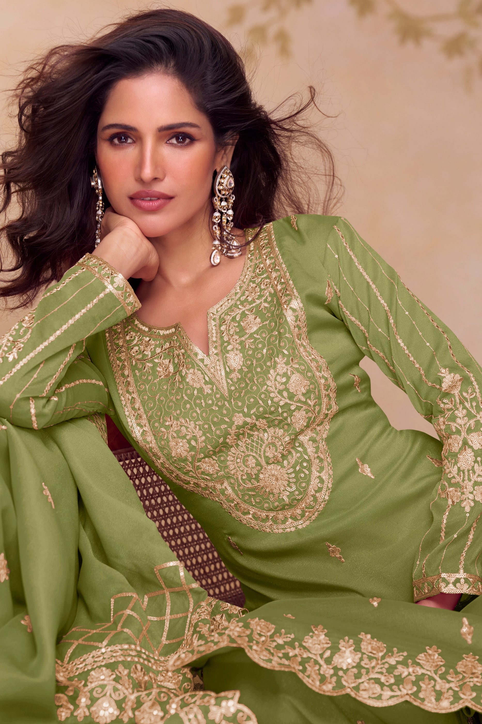 Green Readymade Embroidered Simar Silk Palazzo Suit-SAR11085_2_SareeButa.com