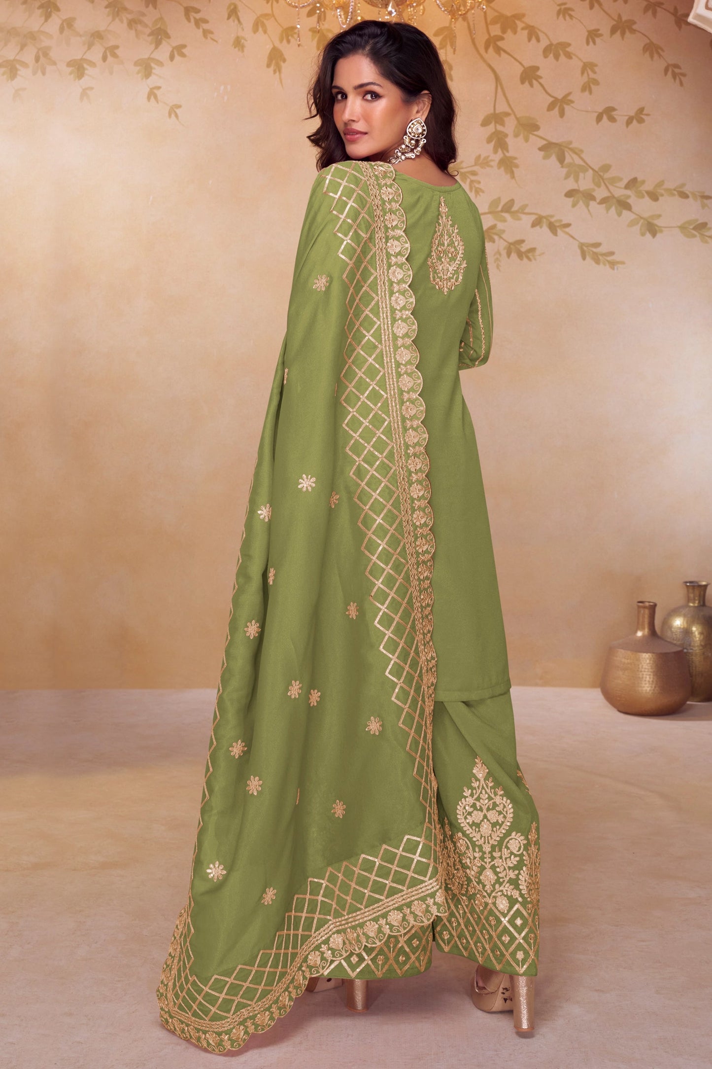 Green Readymade Embroidered Simar Silk Palazzo Suit-SAR11085_3_SareeButa.com