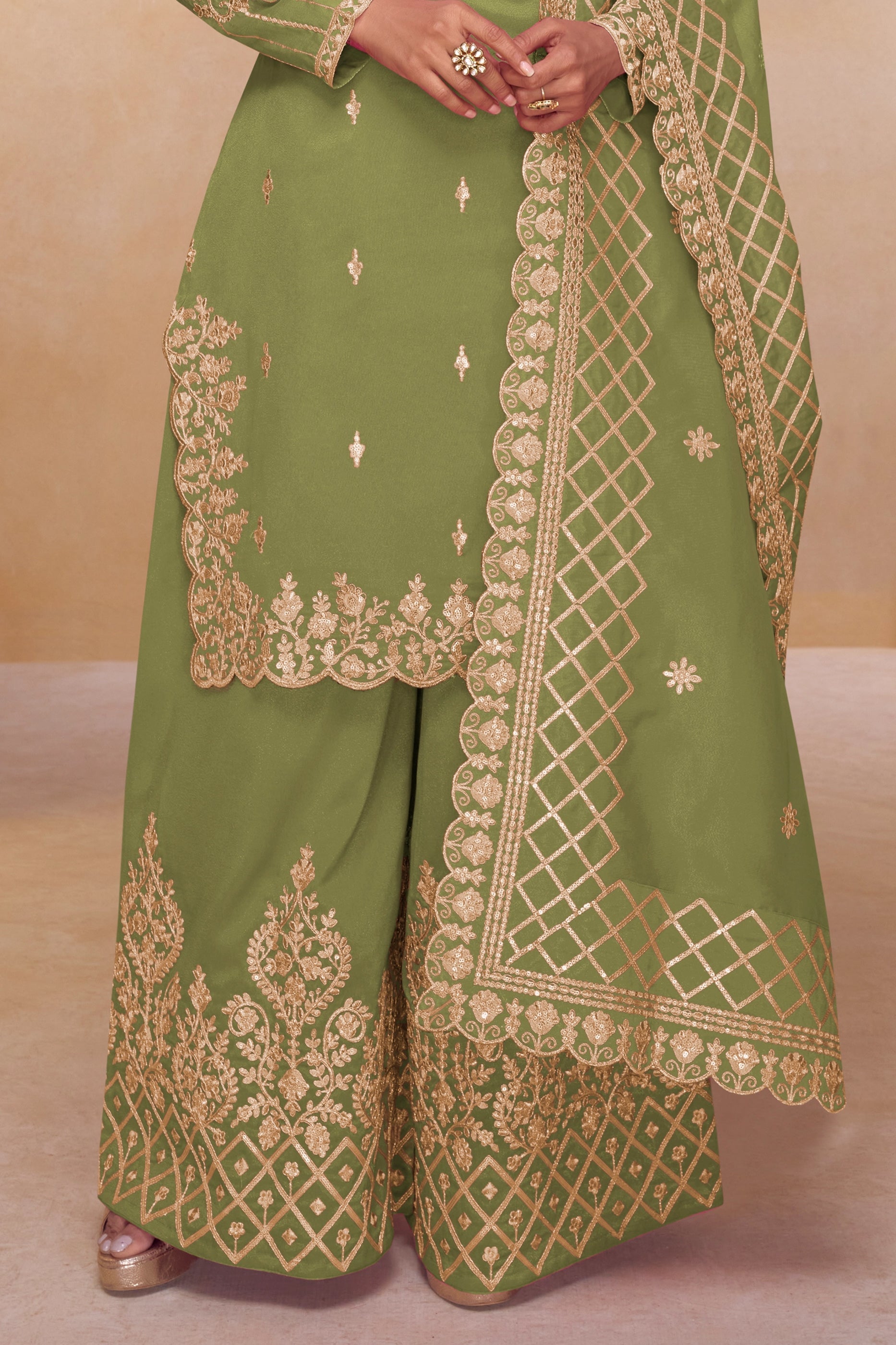 Green Readymade Embroidered Simar Silk Palazzo Suit-SAR11085_5_SareeButa.com