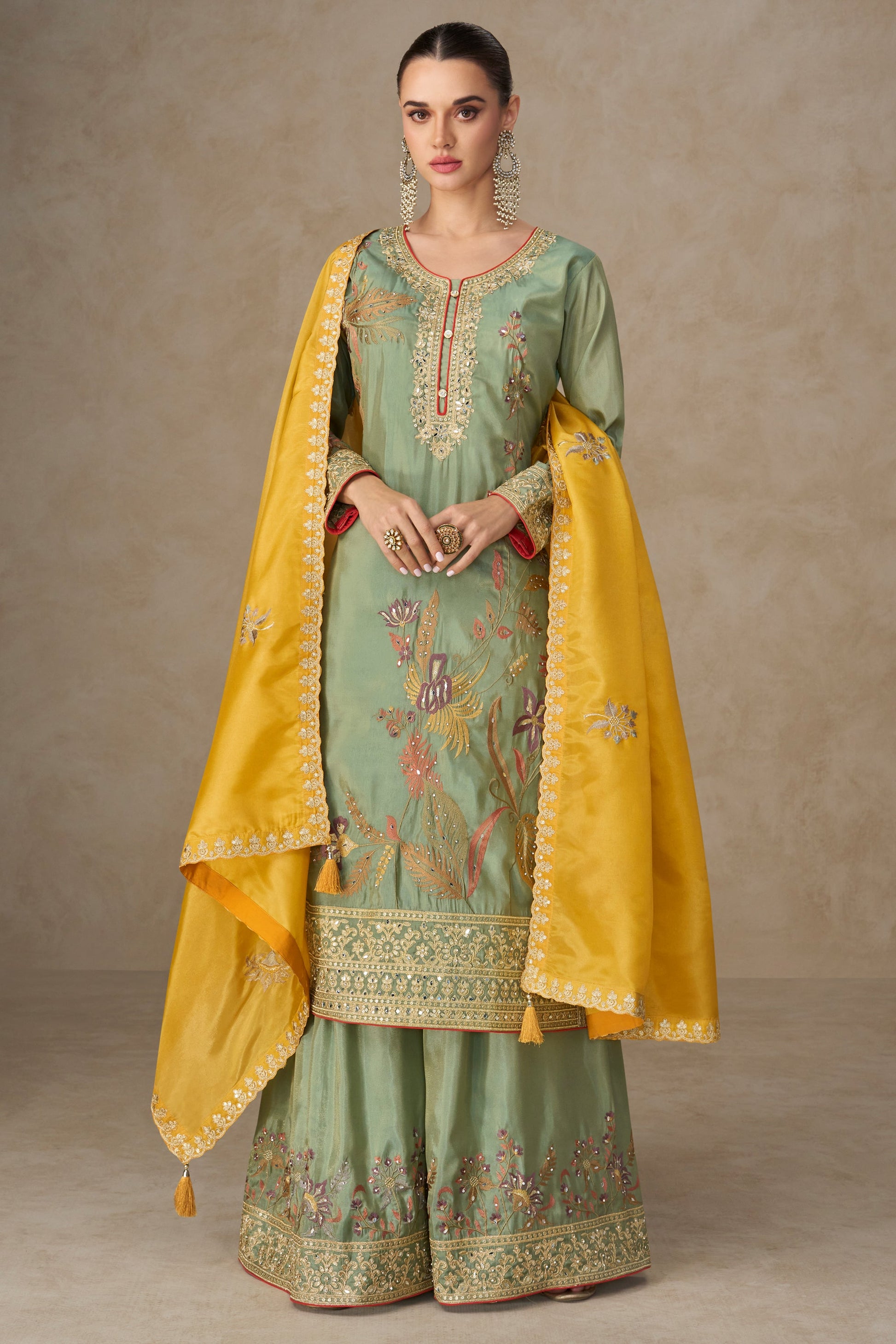 Green Readymade Embroidered Simar Silk Palazzo Suit-SS744_1_SareeButa.com