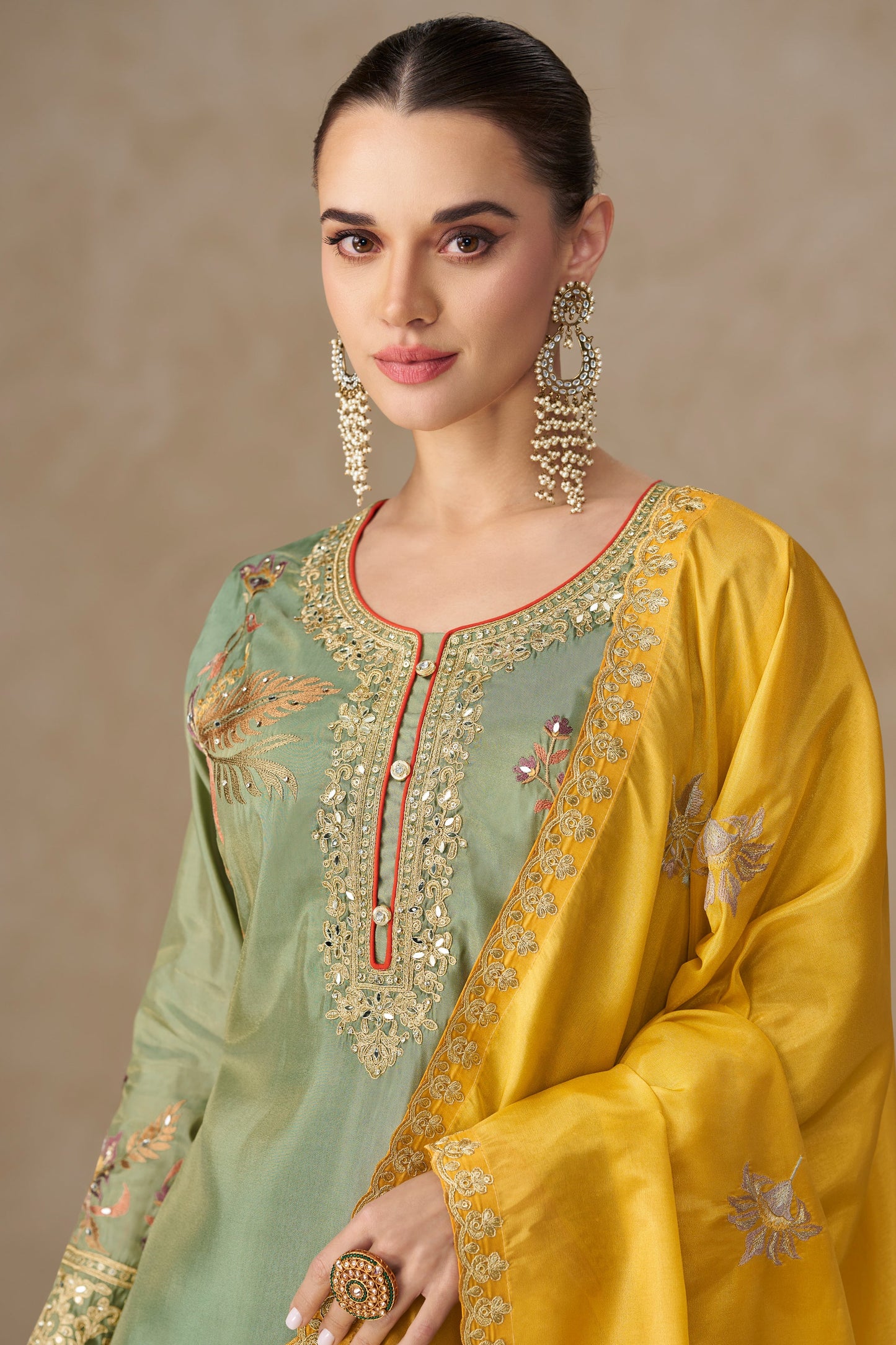 Green Readymade Embroidered Simar Silk Palazzo Suit-SS744_2_SareeButa.com