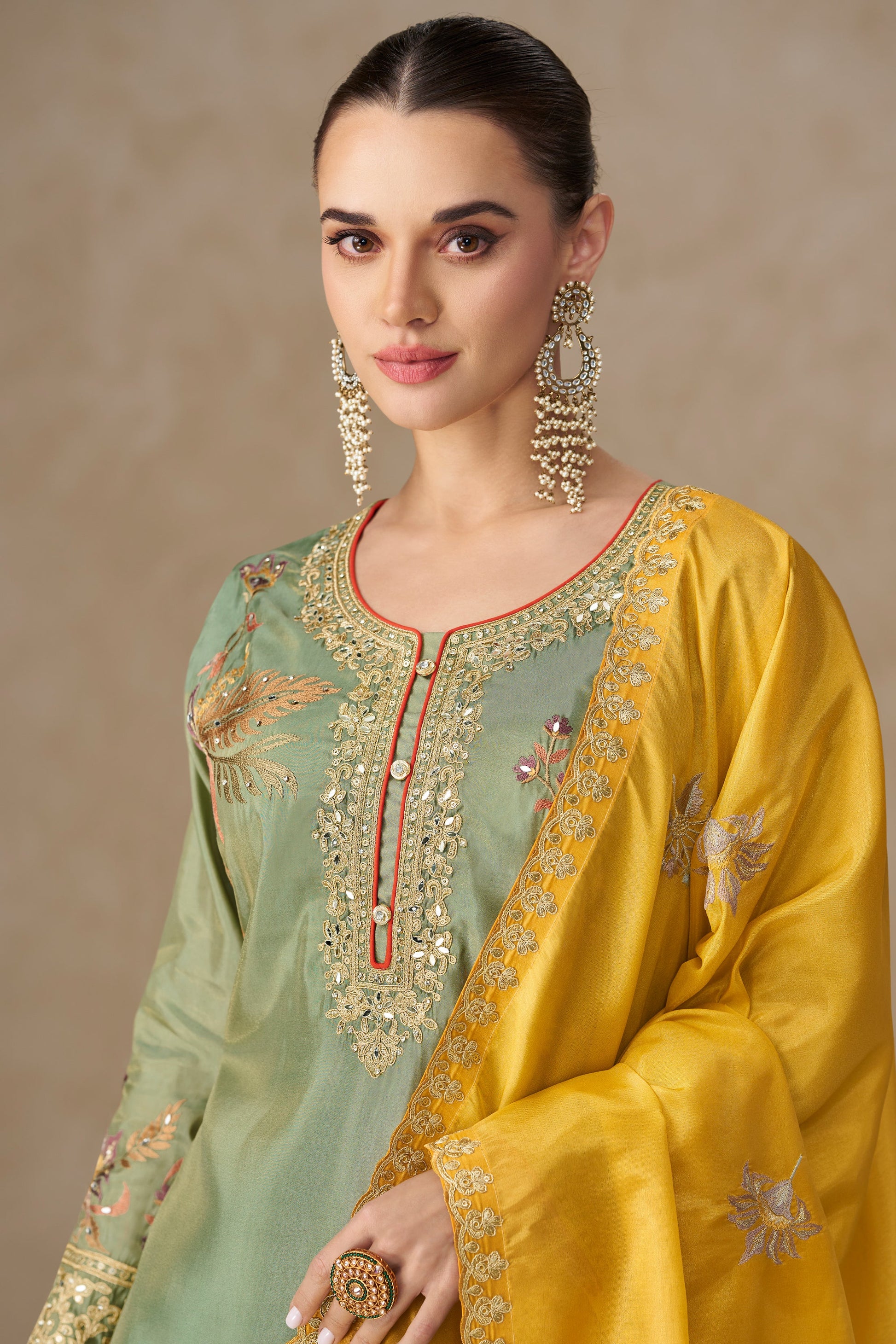 Green Readymade Embroidered Simar Silk Palazzo Suit-SS744_2_SareeButa.com