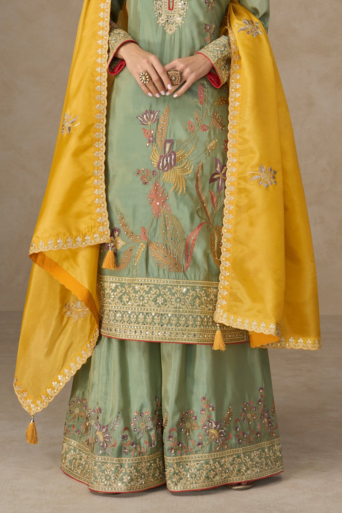 Green Readymade Embroidered Simar Silk Palazzo Suit-SS744_3_SareeButa.com