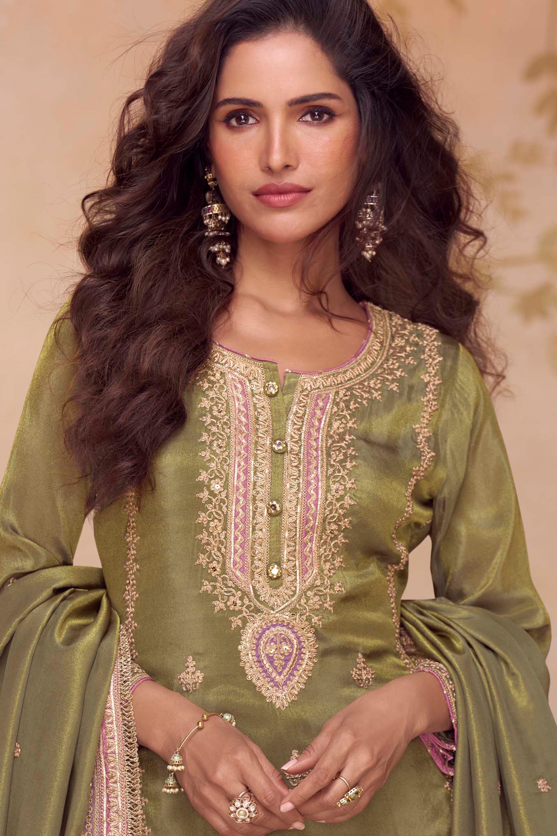 Green Readymade Embroidered Simar Silk Suit-SAR10646_2_SareeButa.com