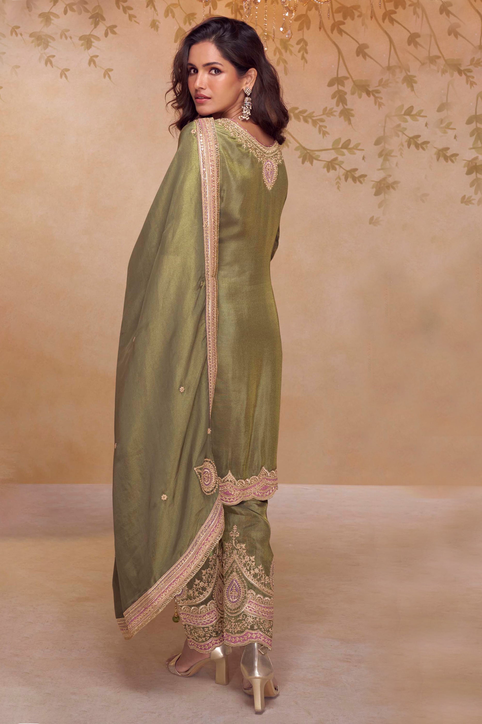 Green Readymade Embroidered Simar Silk Suit-SAR10646_3_SareeButa.com