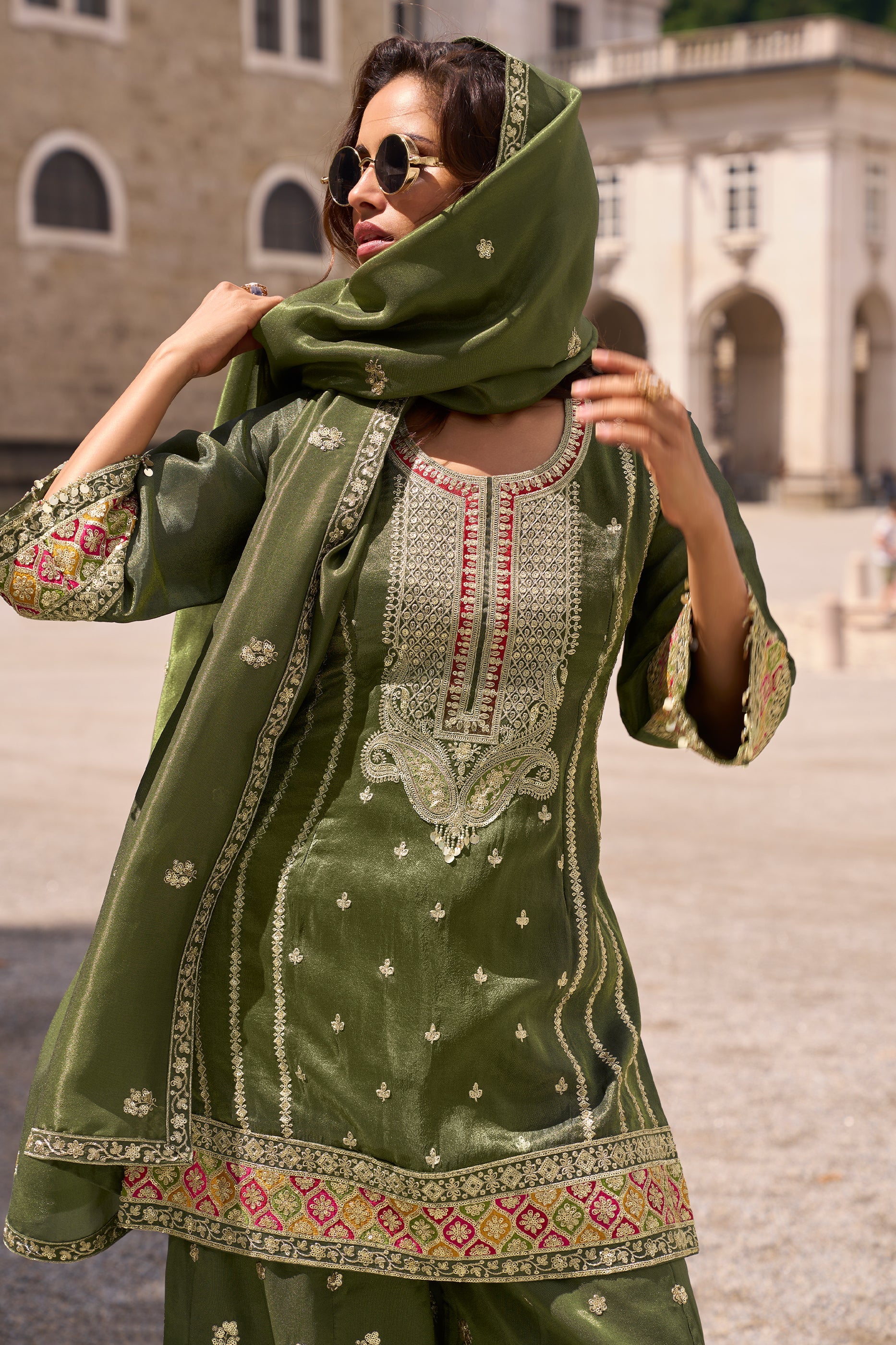 Green Readymade Embroidered Simar Silk Suit-SAR10793_2_SareeButa.com