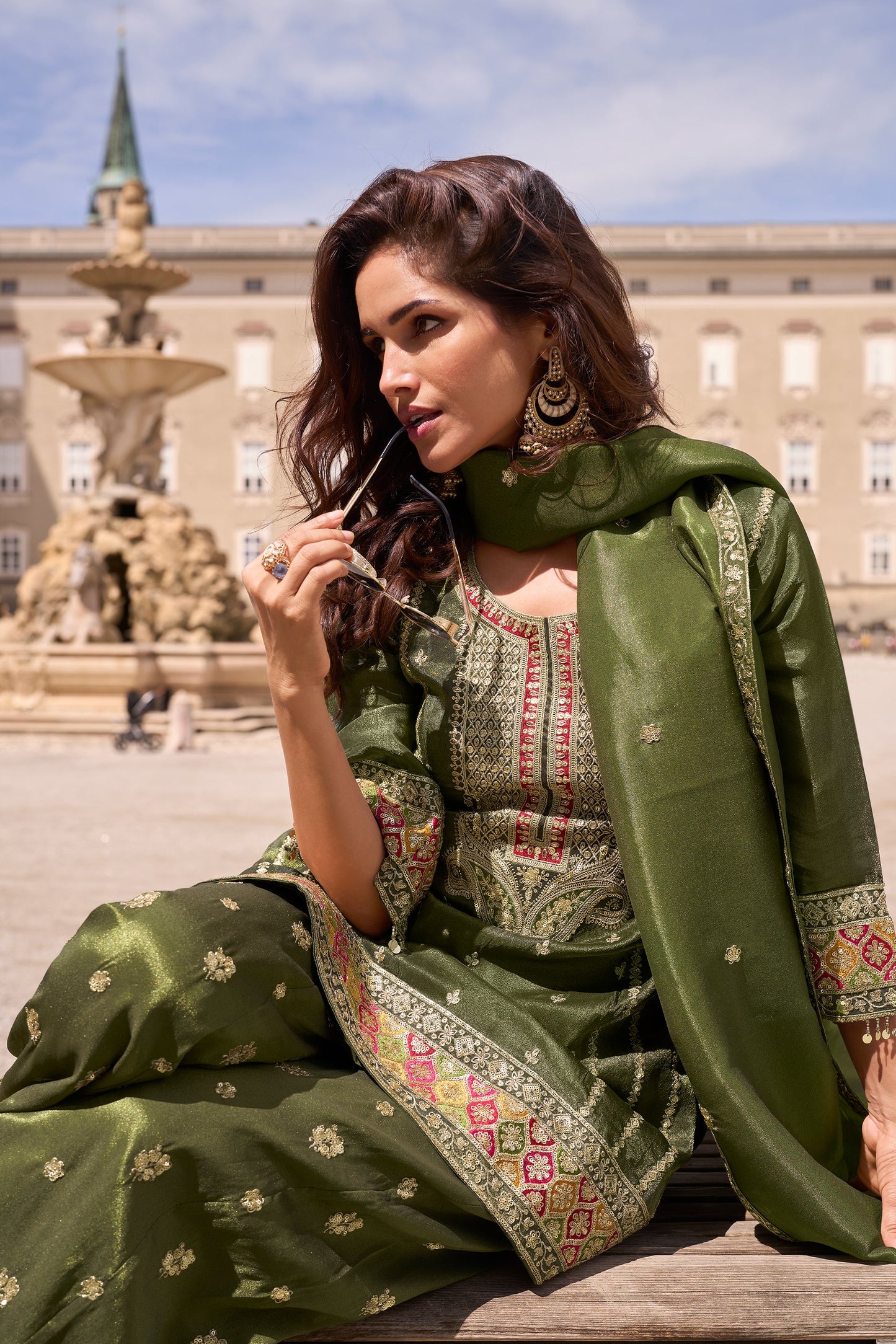 Green Readymade Embroidered Simar Silk Suit-SAR10793_3_SareeButa.com