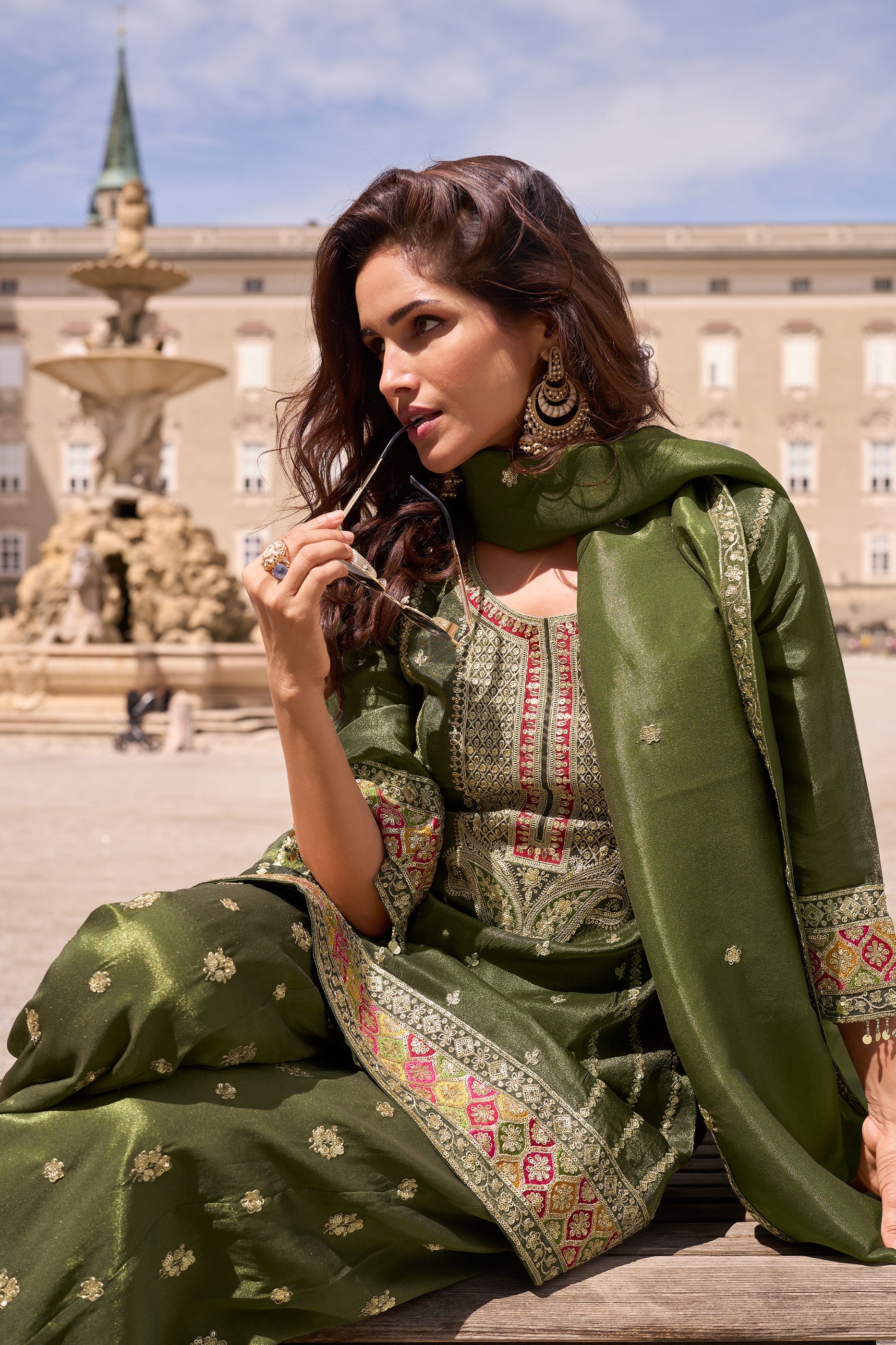 Green Readymade Embroidered Simar Silk Suit-SAR10793_3_SareeButa.com