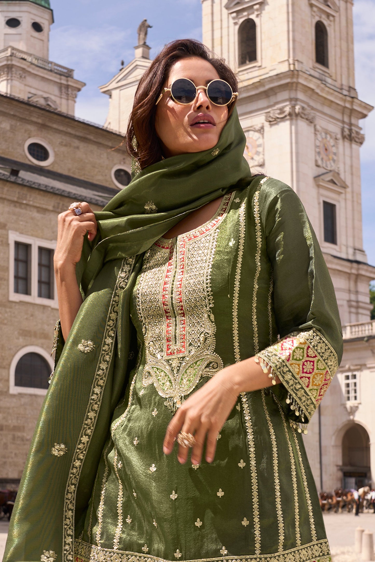 Green Readymade Embroidered Simar Silk Suit-SAR10793_4_SareeButa.com