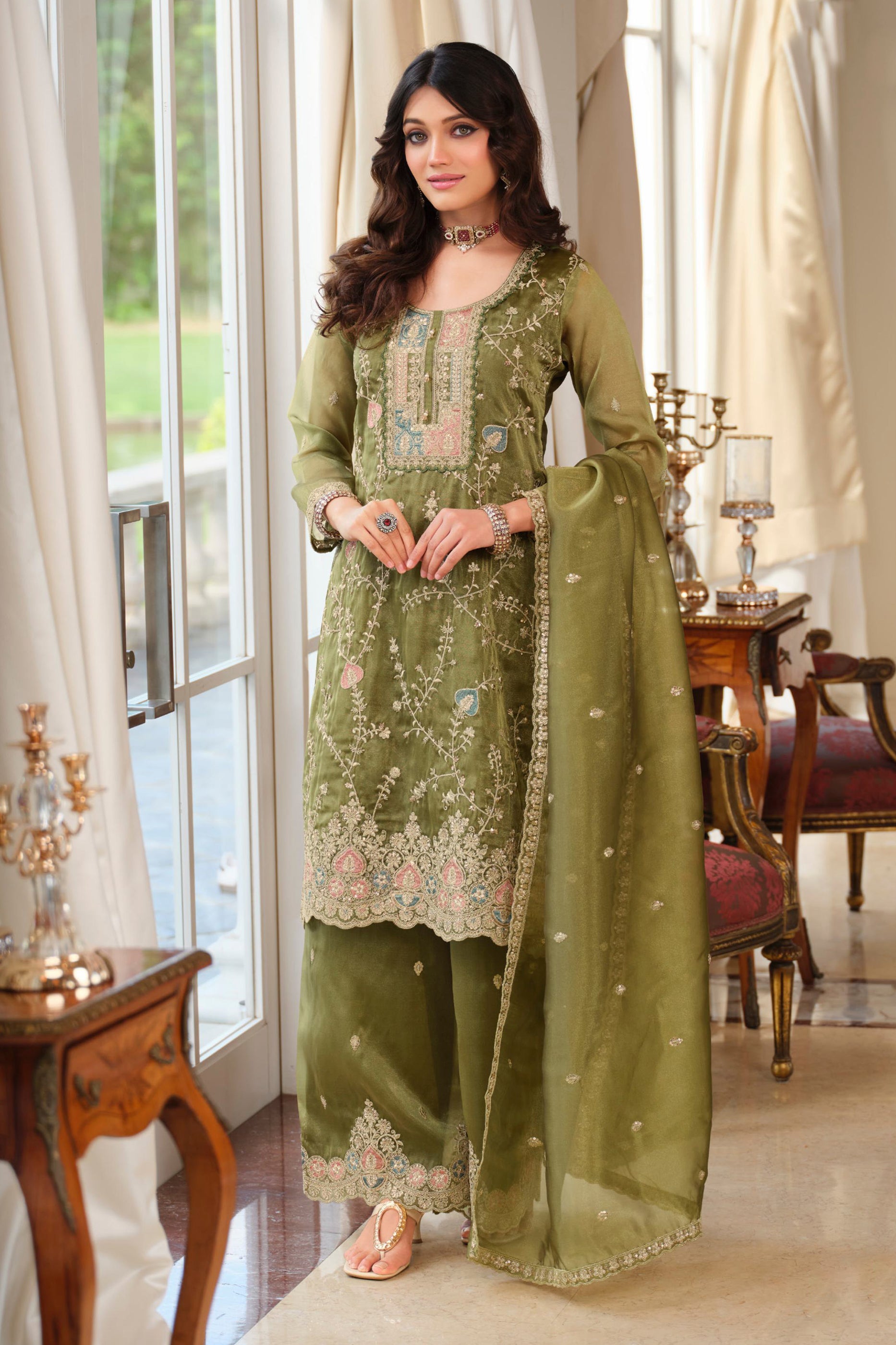 Green Readymade Embroidered Simar Silk Suit-SAR11989_4_SareeButa.com