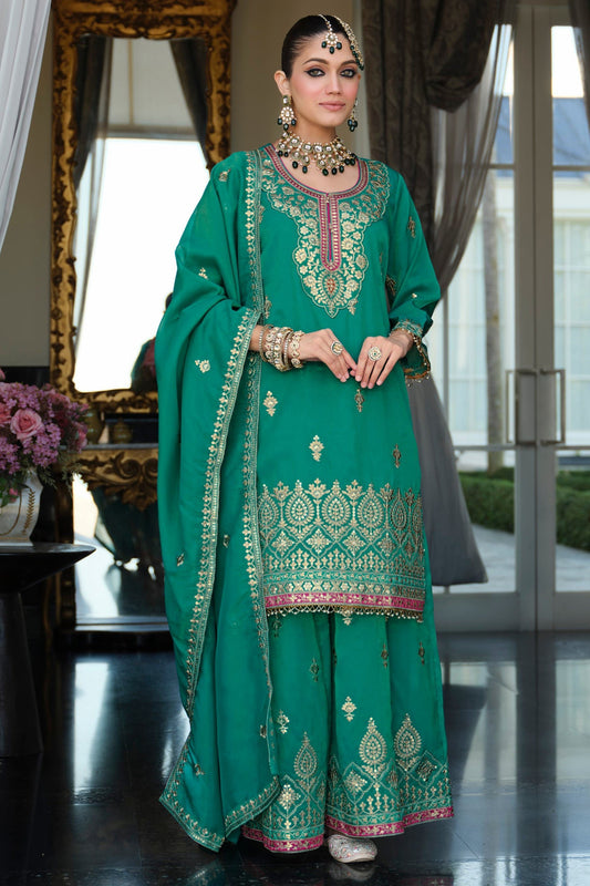 Green Readymade Embroidered Simar Silk Suit-SAR12128_1_SareeButa.com