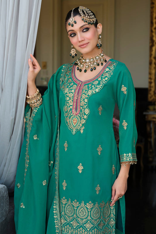 Green Readymade Embroidered Simar Silk Suit-SAR12128_2_SareeButa.com
