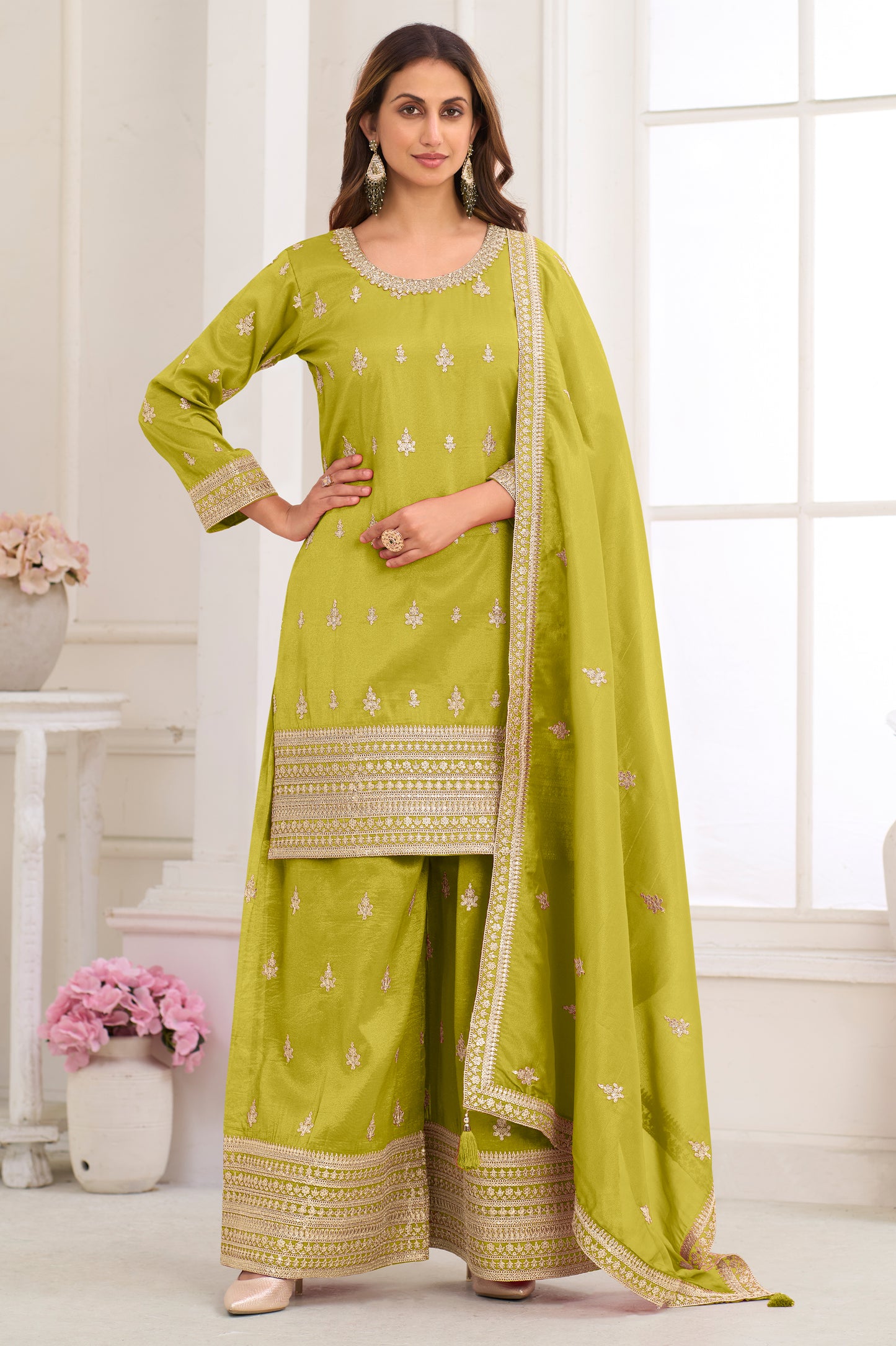 Green Readymade Embroidered Simar Silk Suit-SAR12226_1_SareeButa.com