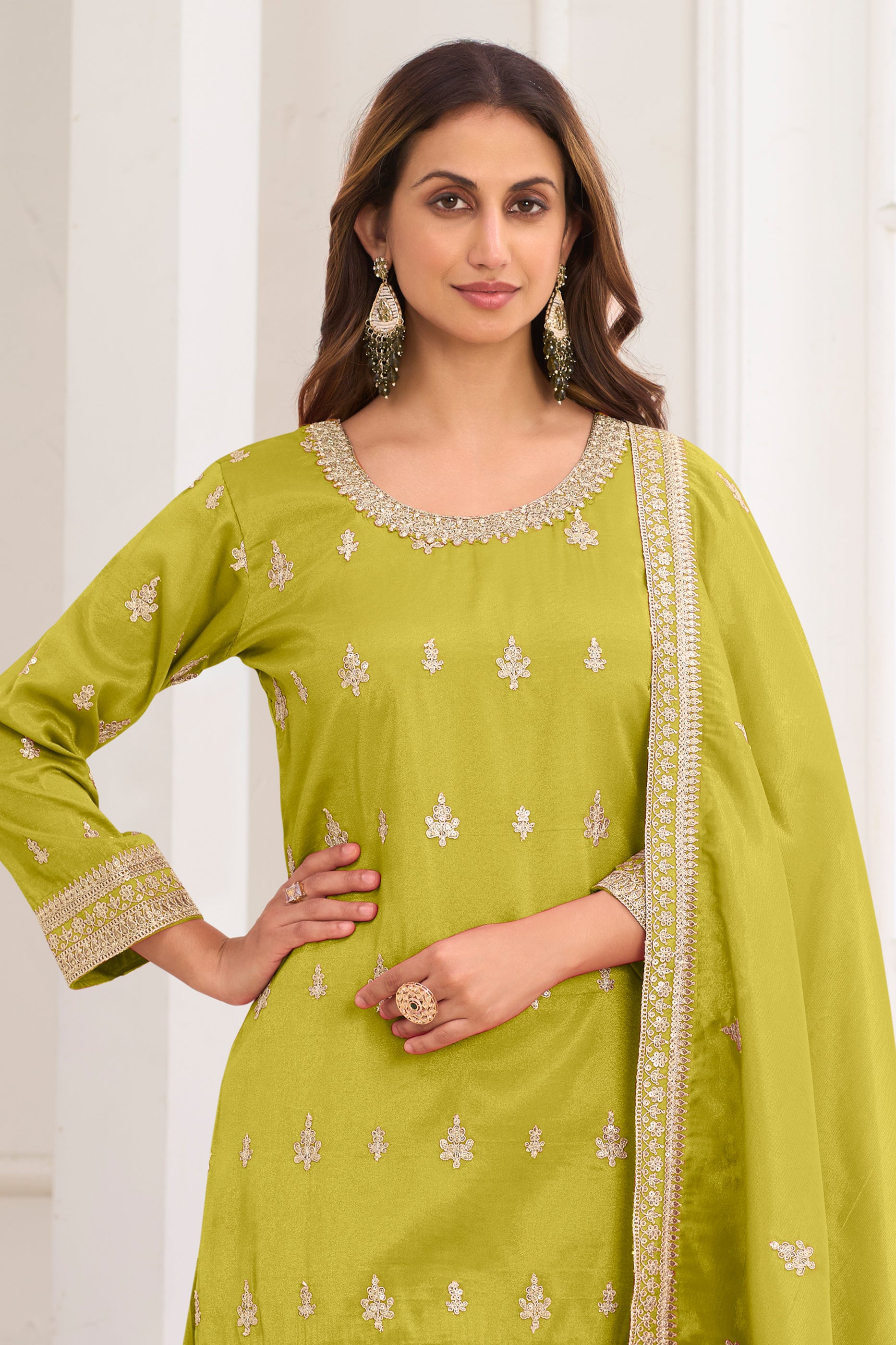 Green Readymade Embroidered Simar Silk Suit-SAR12226_3_SareeButa.com