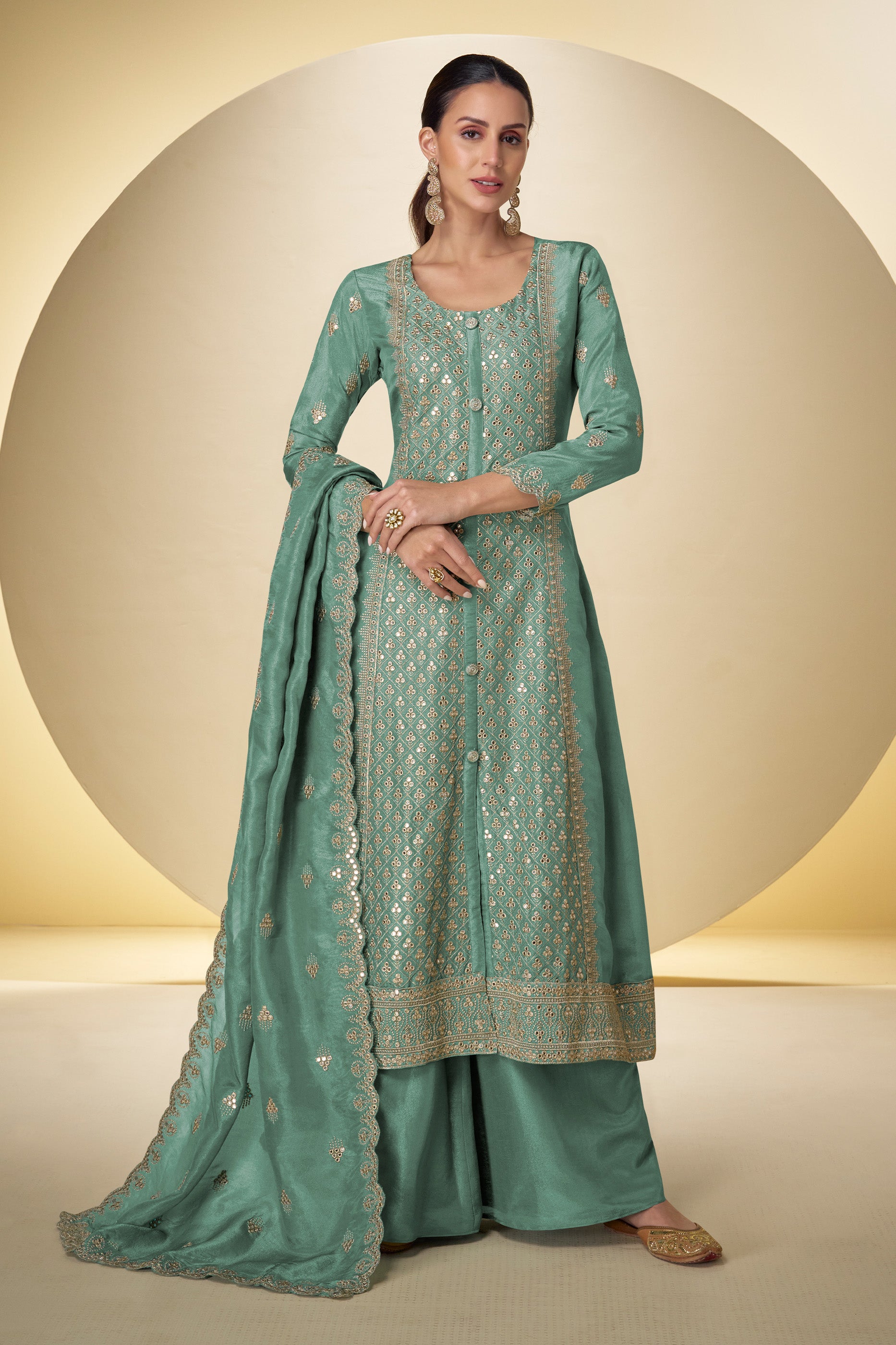 Green Readymade Embroidered Simar Silk Suit-SAR12230_1_SareeButa.com
