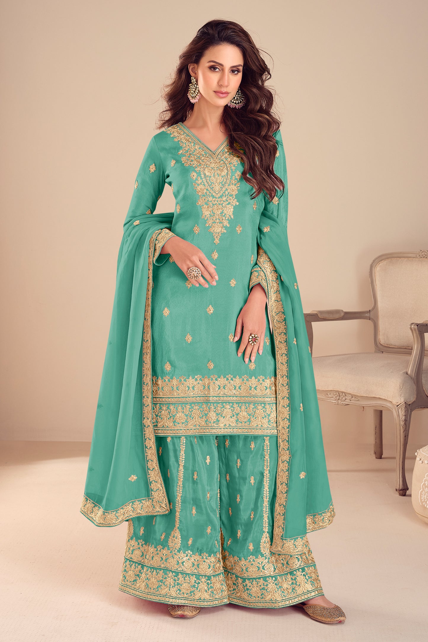 Green Readymade Embroidered Simar Silk Suit-SAR12238_1_SareeButa.com
