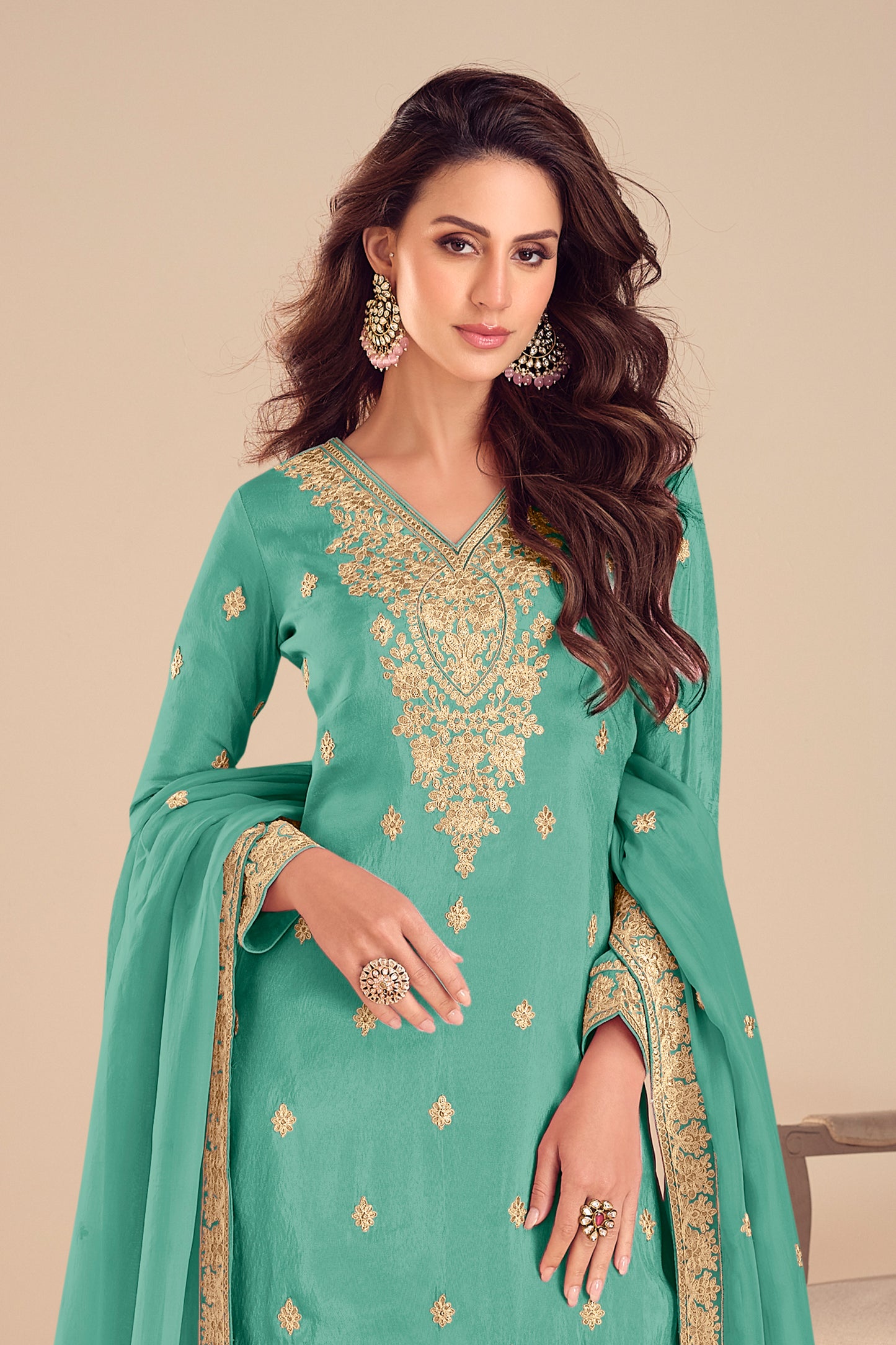 Green Readymade Embroidered Simar Silk Suit-SAR12238_3_SareeButa.com