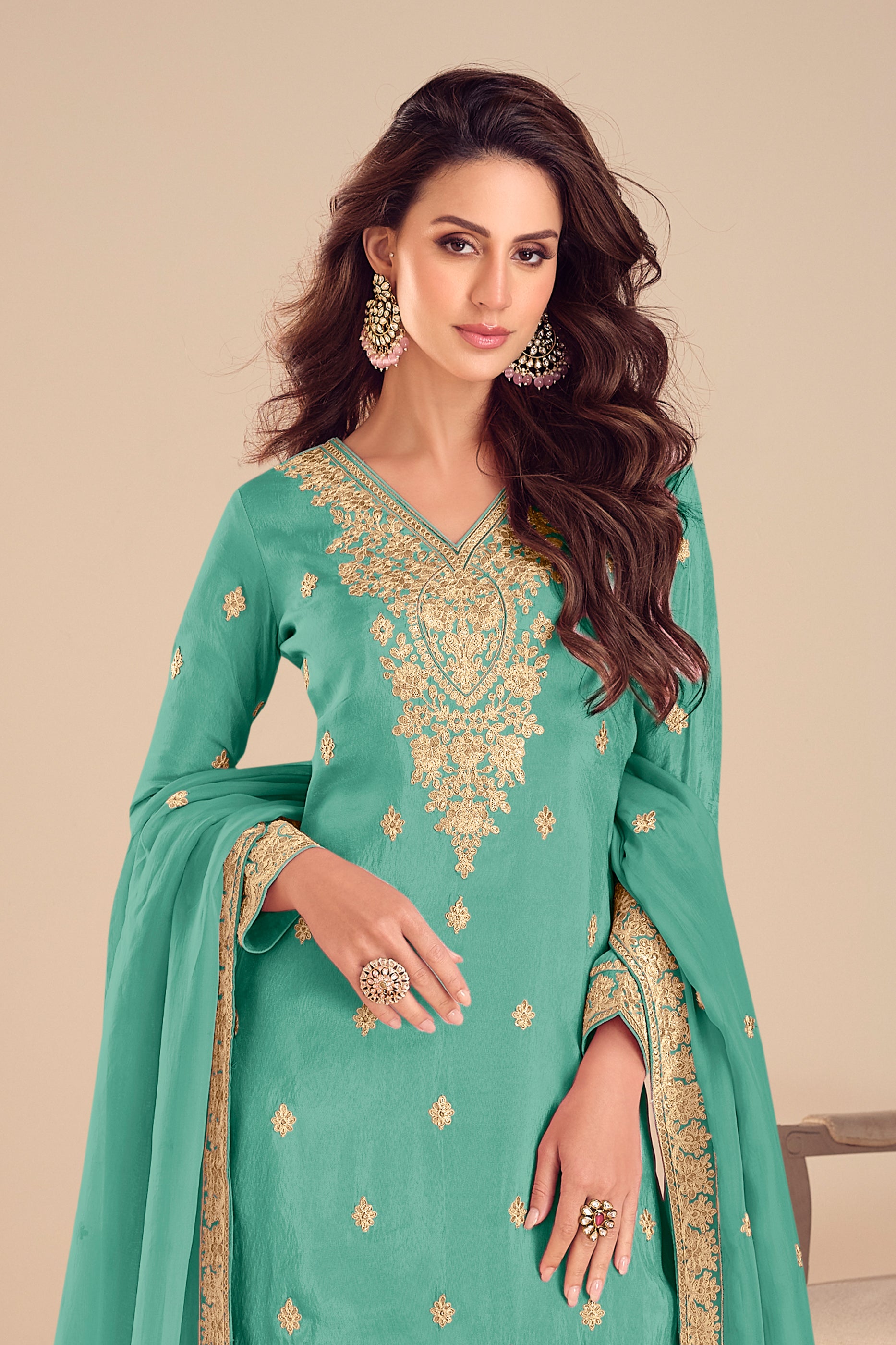 Green Readymade Embroidered Simar Silk Suit-SAR12238_3_SareeButa.com